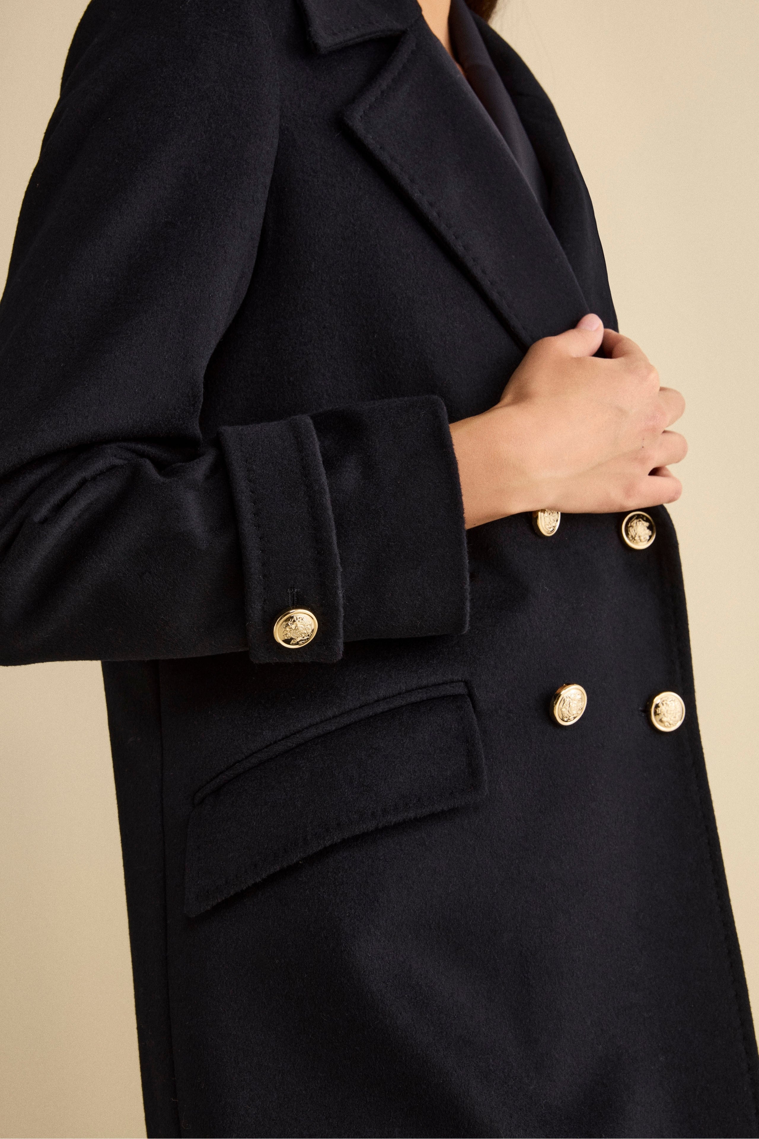 Cappotto Lungo Doppiopetto in Misto Lana e Cahsmere - BLU