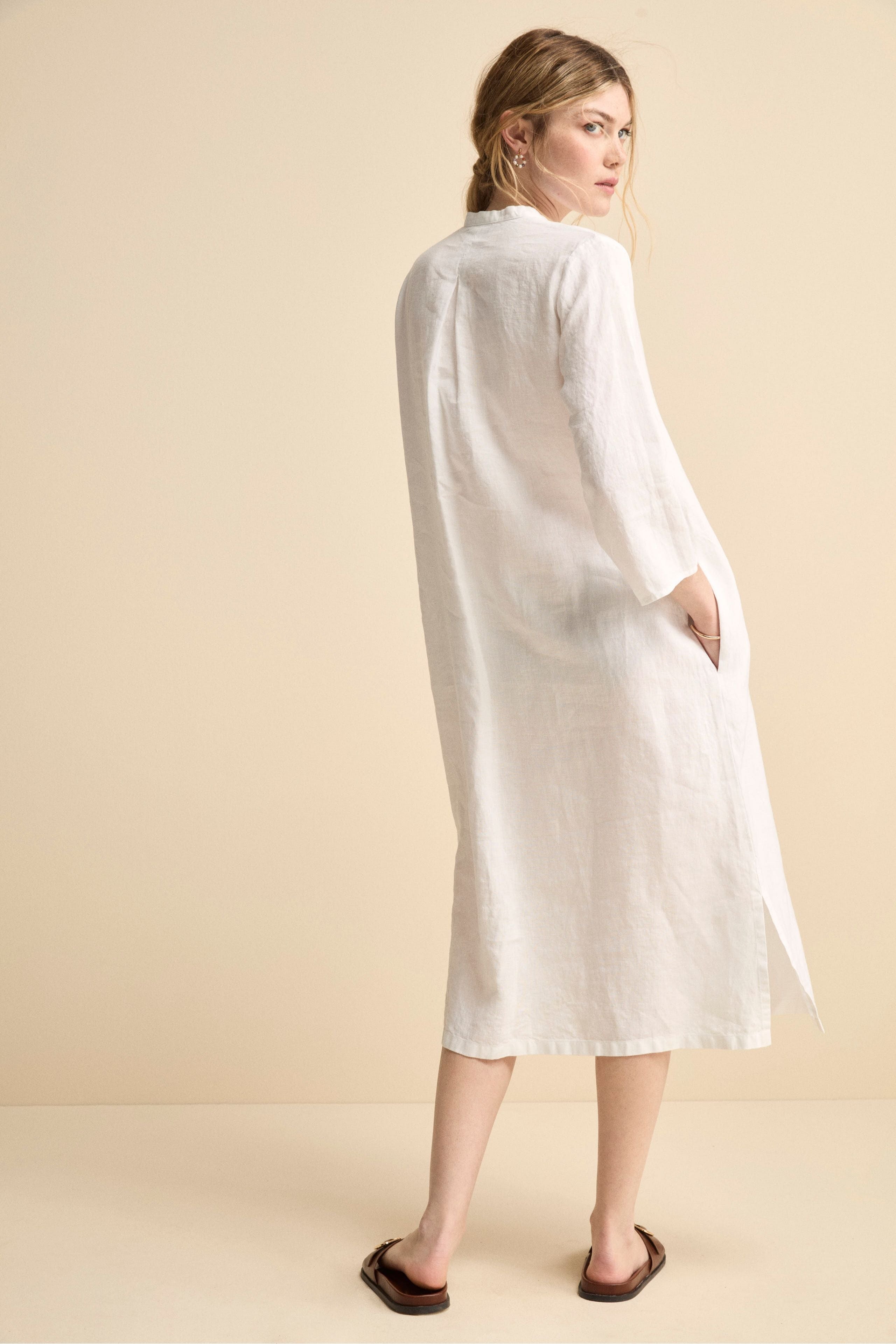 Caftano Lungo in Puro Lino - BIANCO