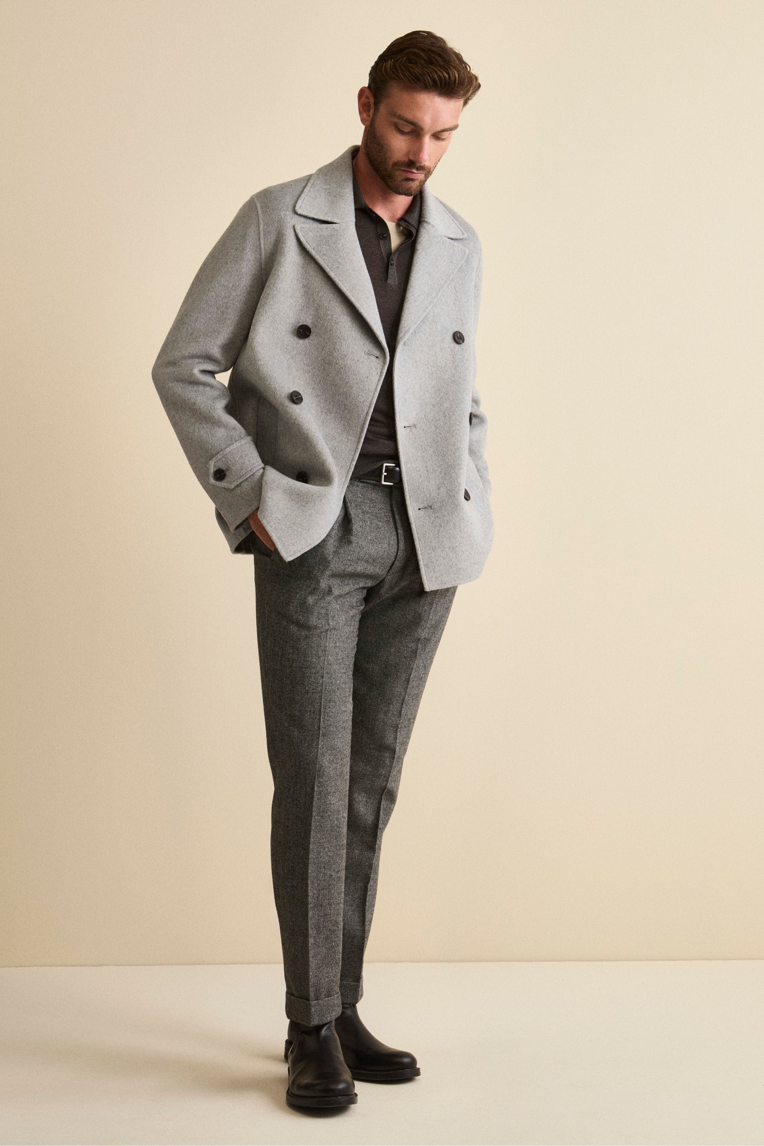 Cappotto Peacoat Doppiopetto in Misto Lana - GRIGIO CHIARO