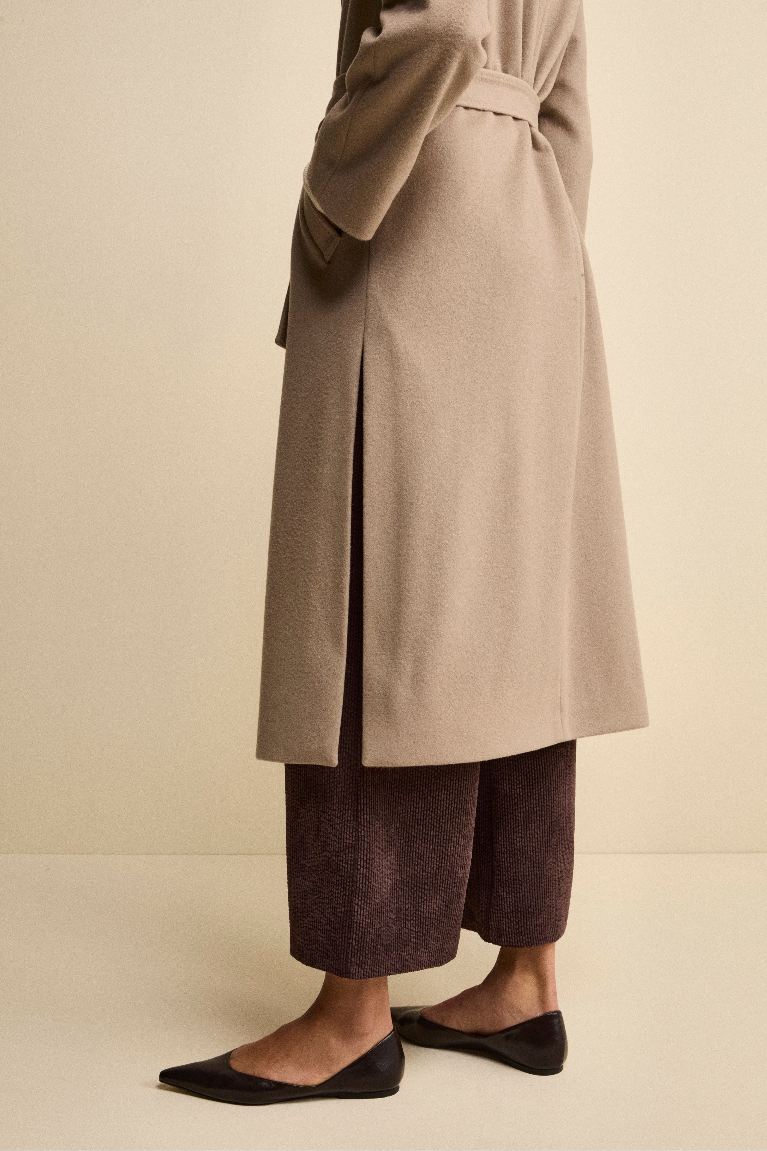 Cappotto lungo in lana e cashmere - NOCCIOLA