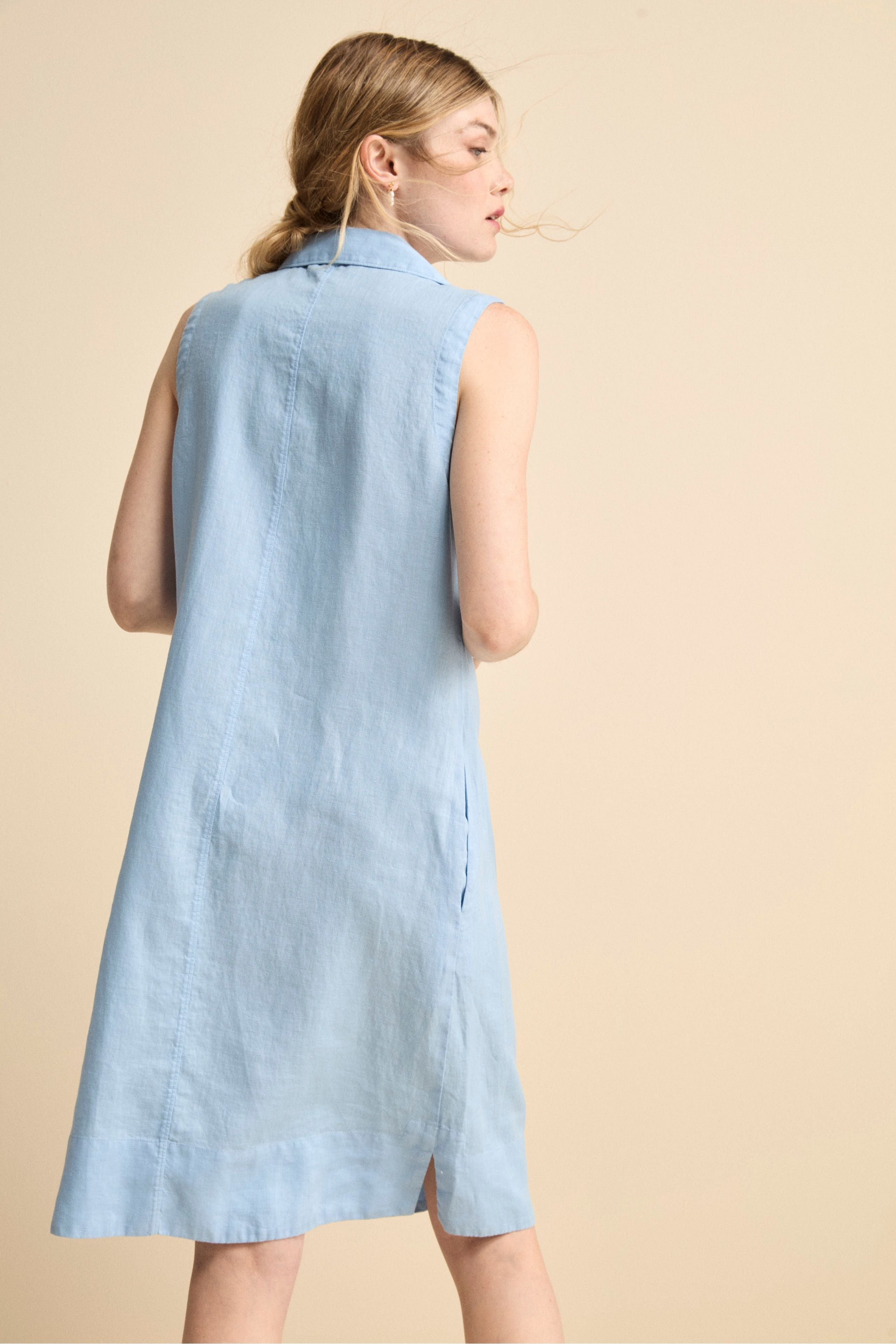 Abito Chemisier Smanicato in Lino - AZZURRO