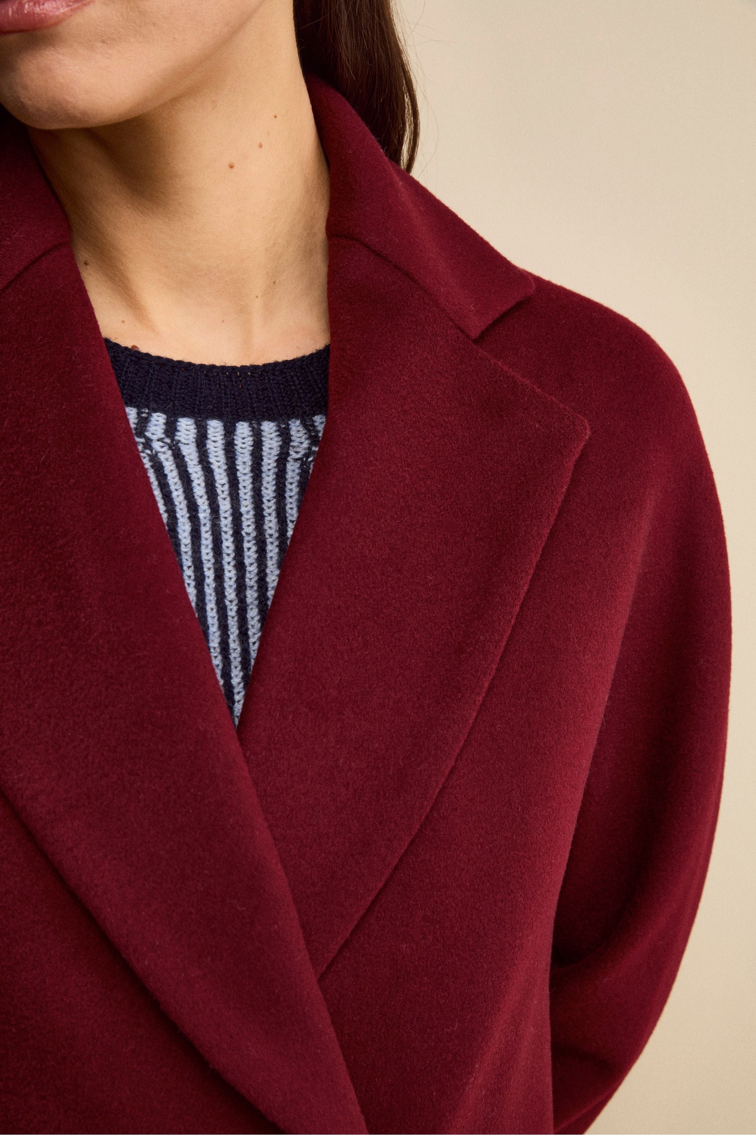 Cappotto Midi Doppiopetto in Misto Lana e Cashmere - BORDEAUX