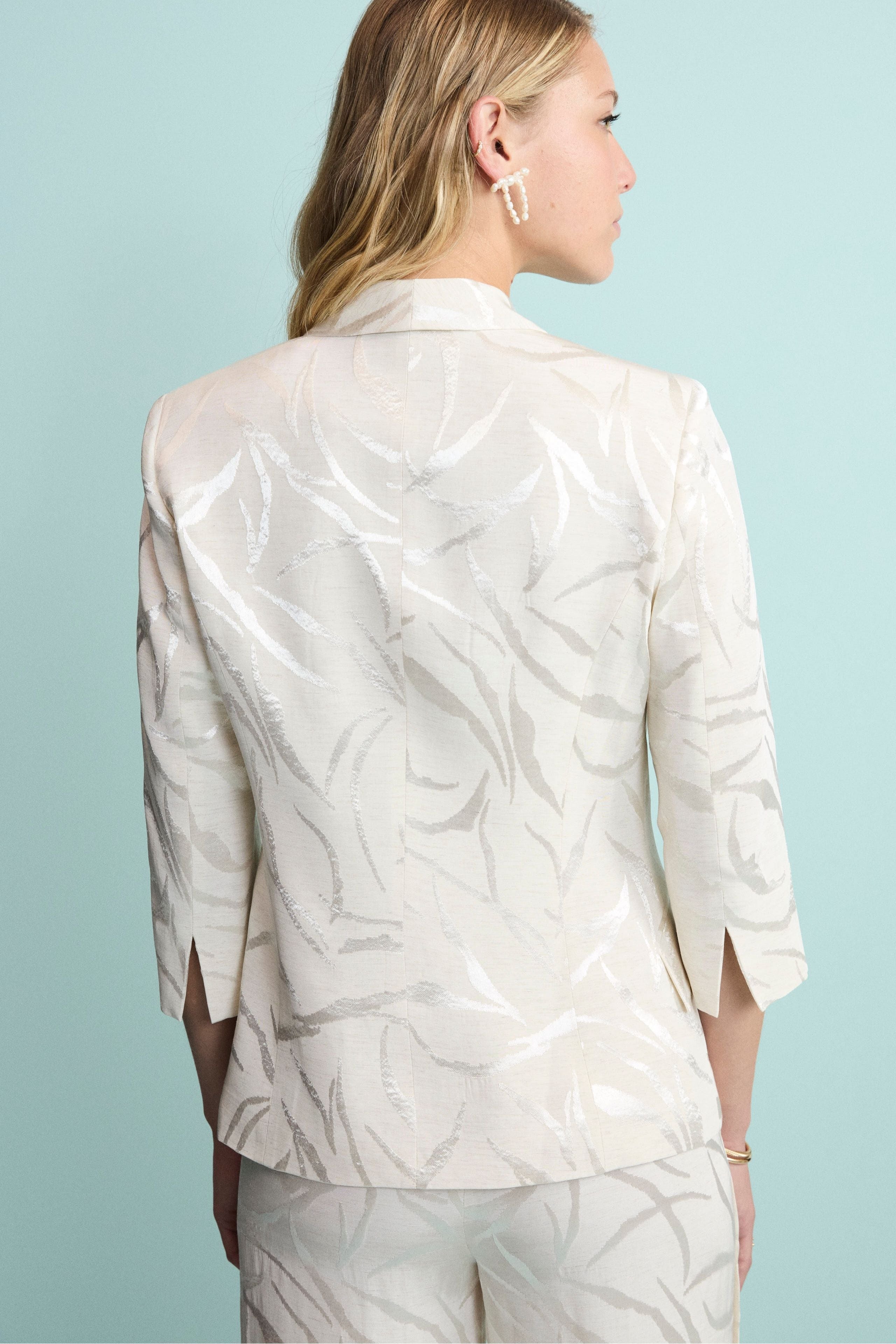 Giacca Doppiopetto Damascata in Misto Lino - ECRU