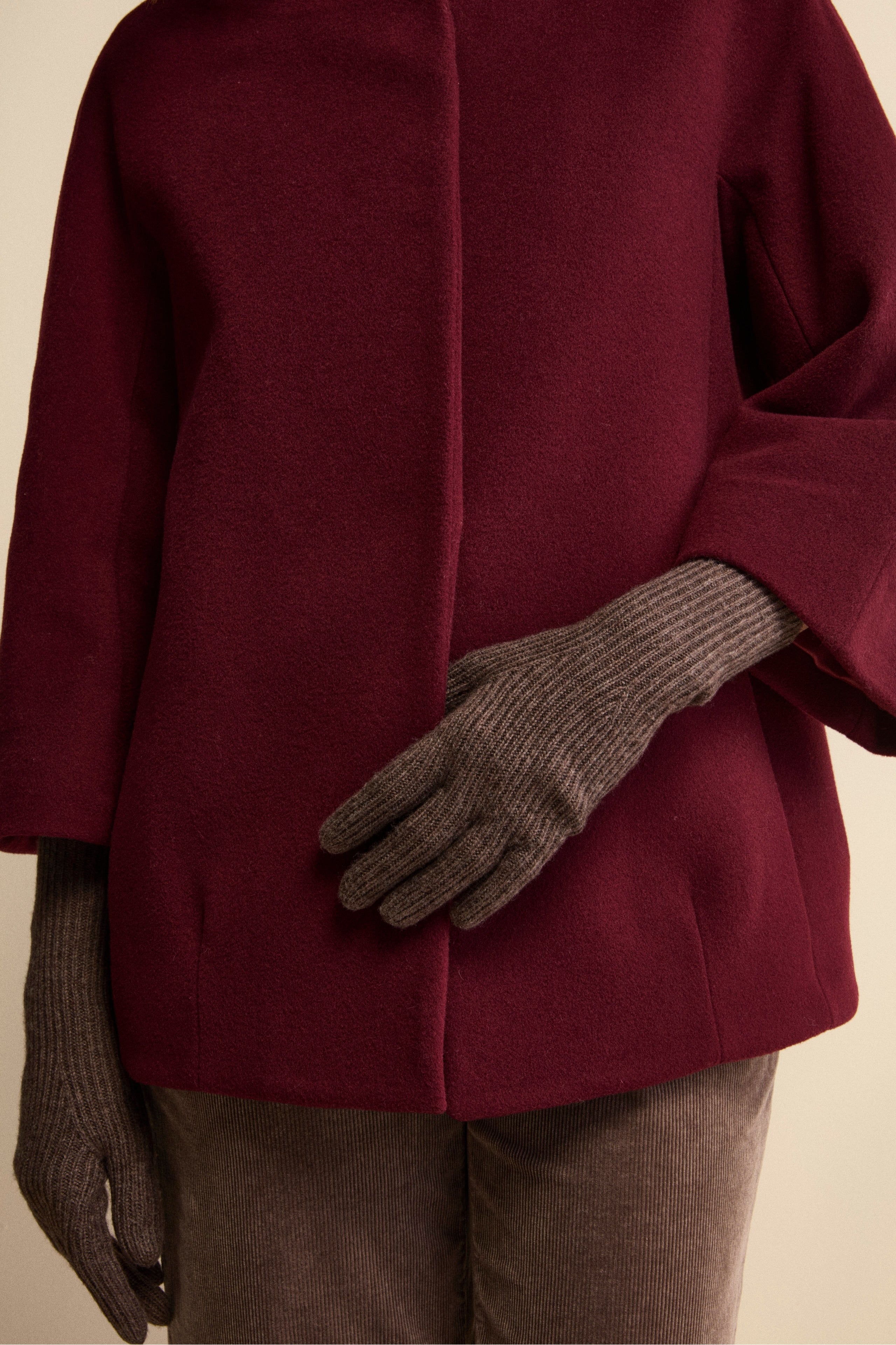 Cappa in Lana e Cashmere Foderata con Cappuccio - BORDEAUX