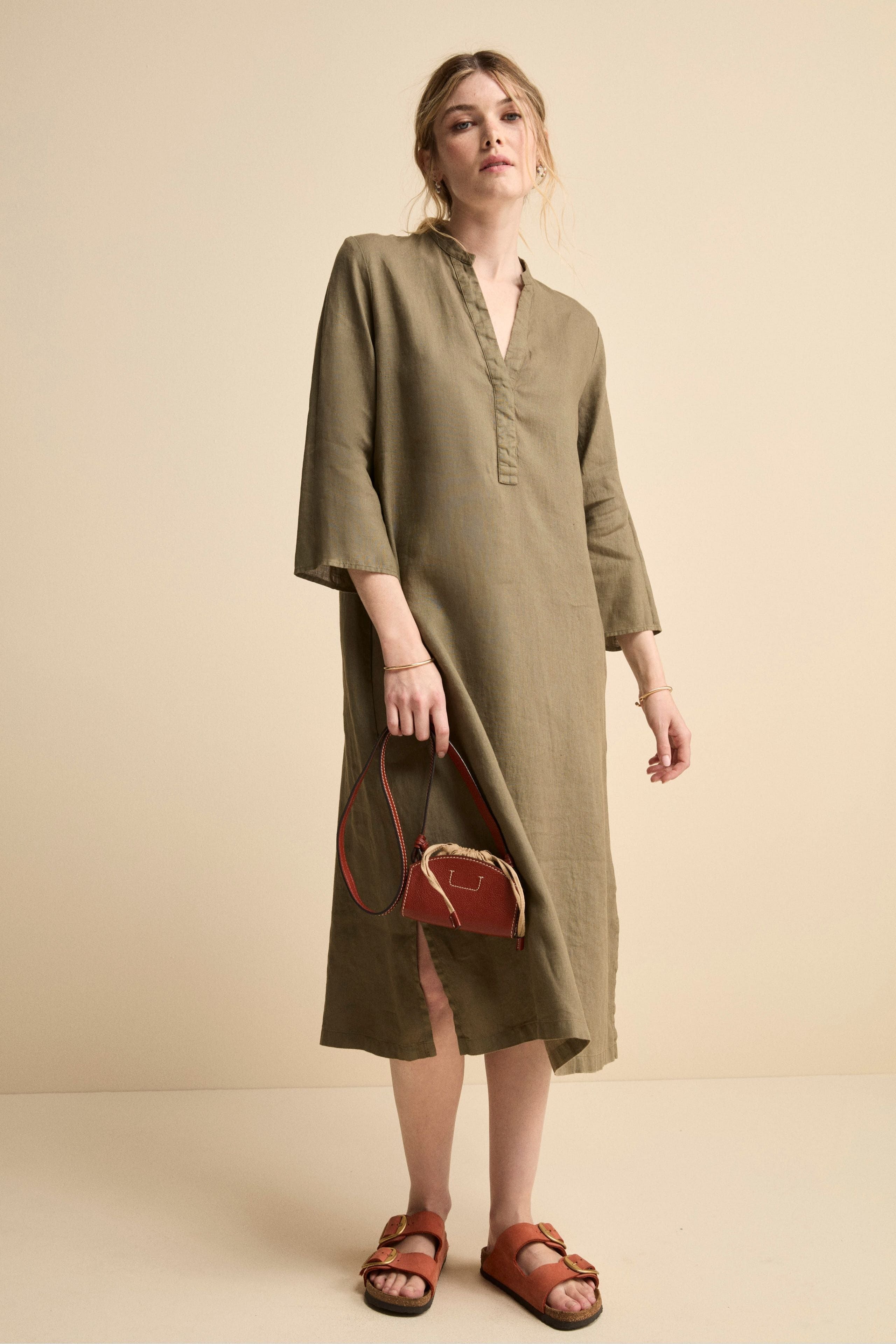 Caftano Lungo in Puro Lino - VERDE MILITARE