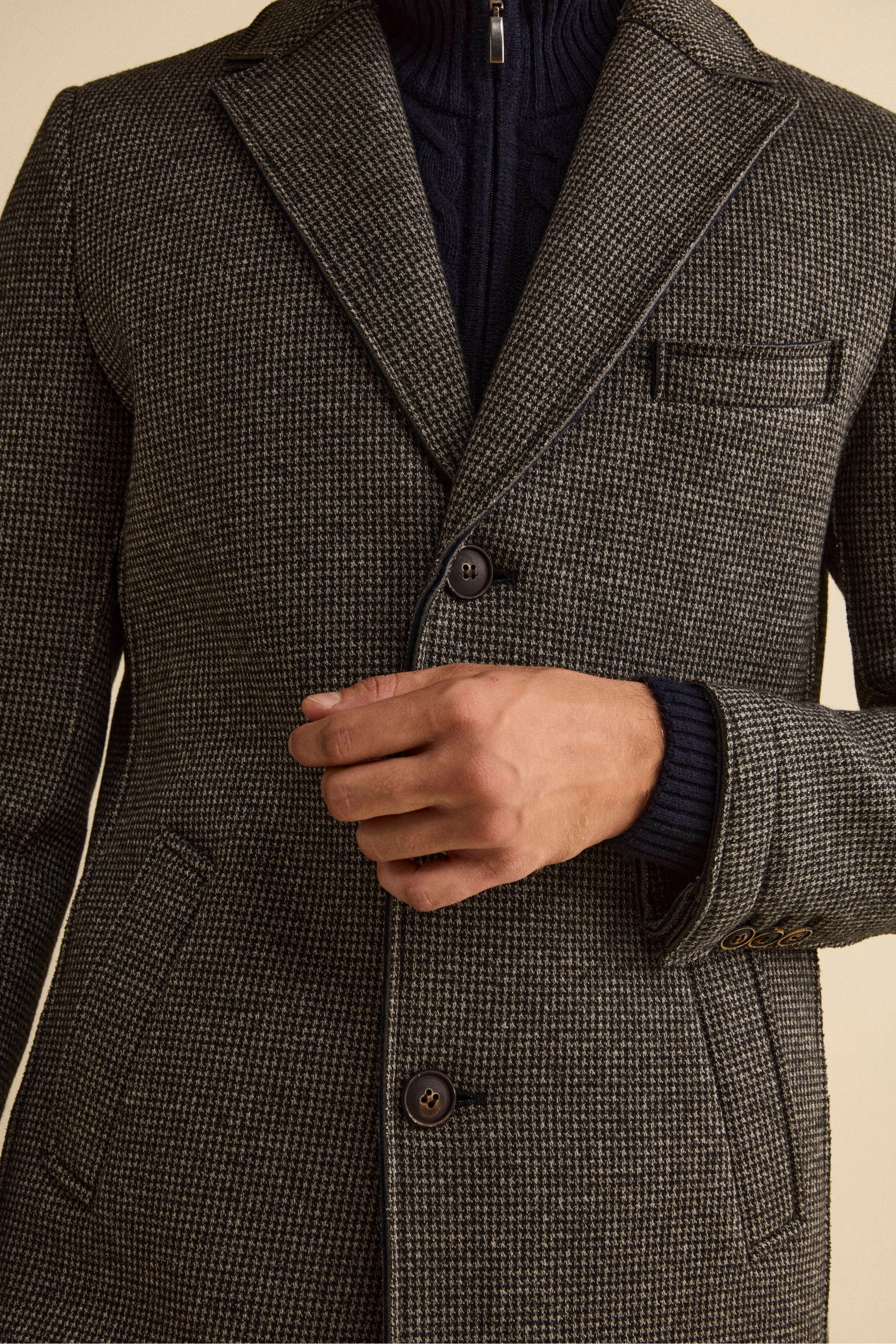Cappotto Fantasia Midi a Taglio Vivo - GRIGIO/NERO