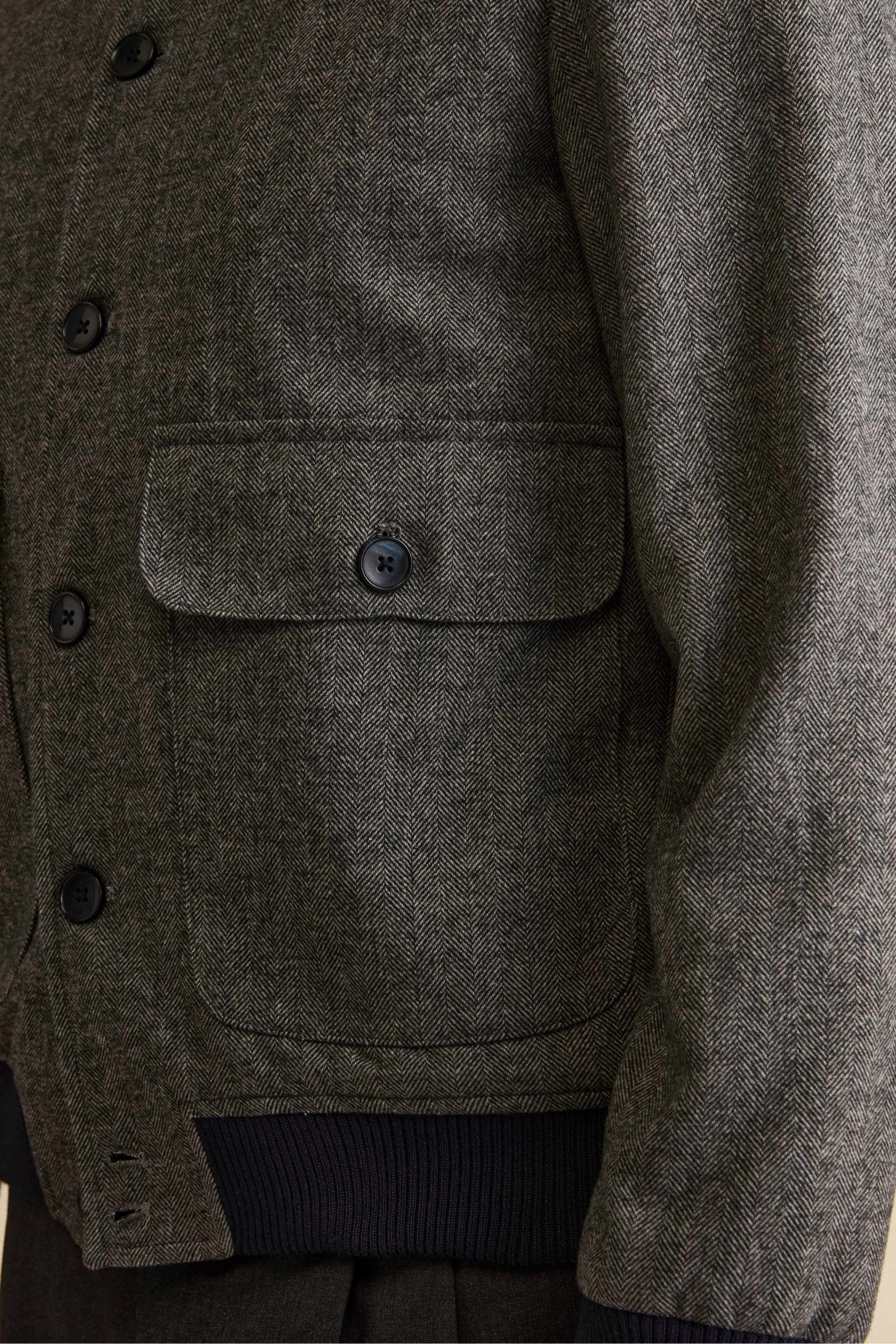 Bomber Spigato con Tasche in Misto Lana - GRIGIO SPIGATO