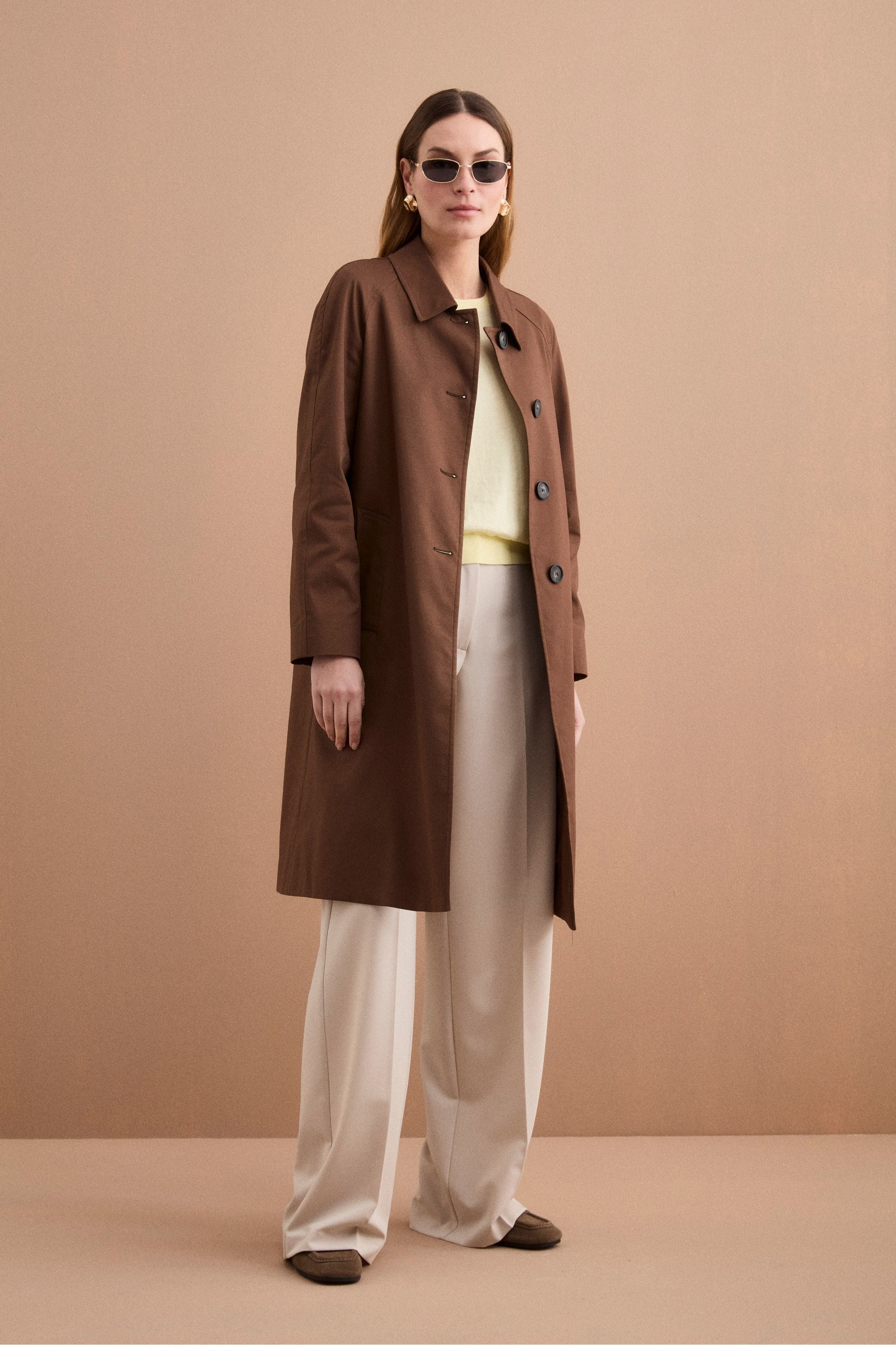 Trench Monopetto Foderato con Collo a Camicia - BRUCIATO