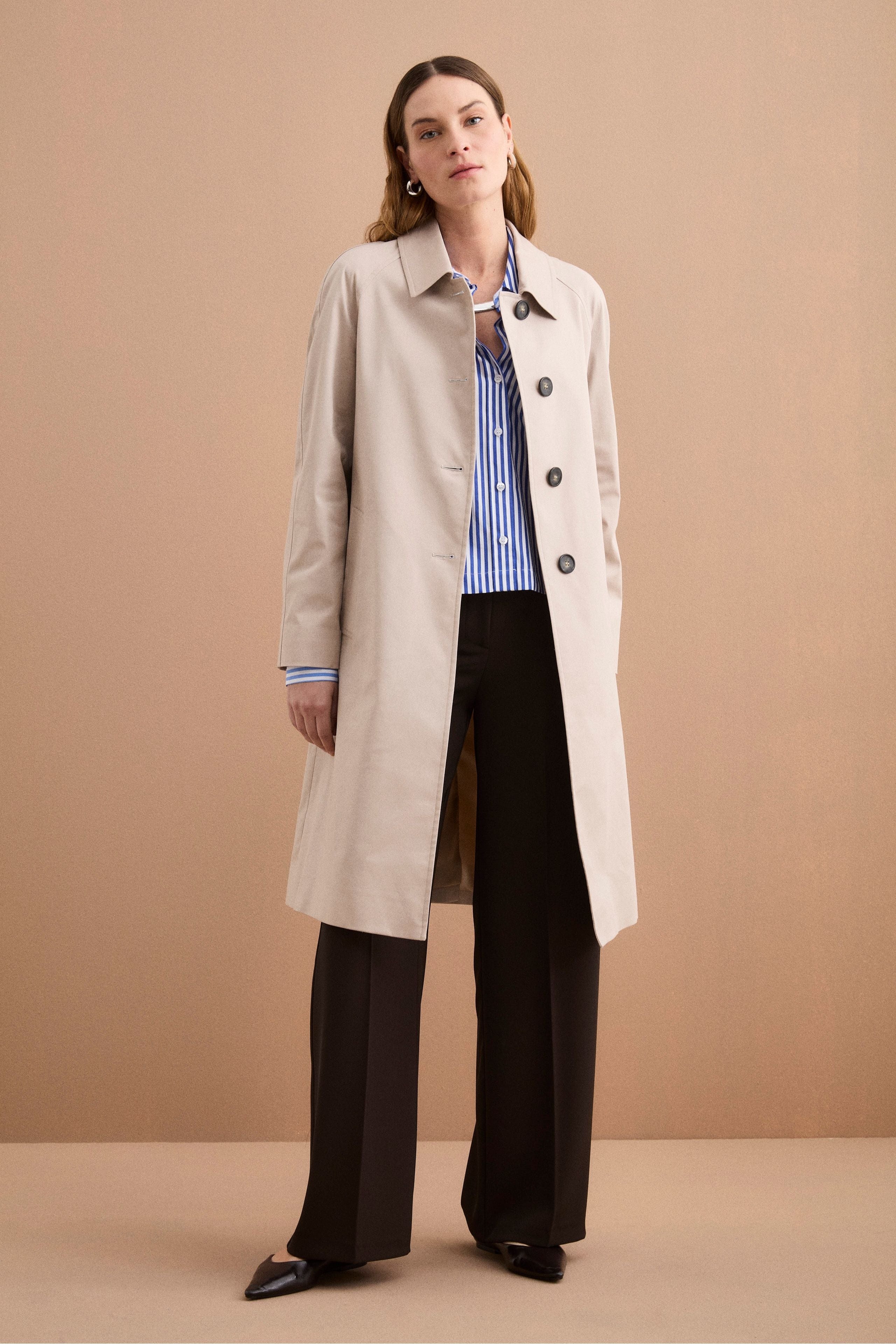 Trench Monopetto Foderato con Collo a Camicia - SABBIA