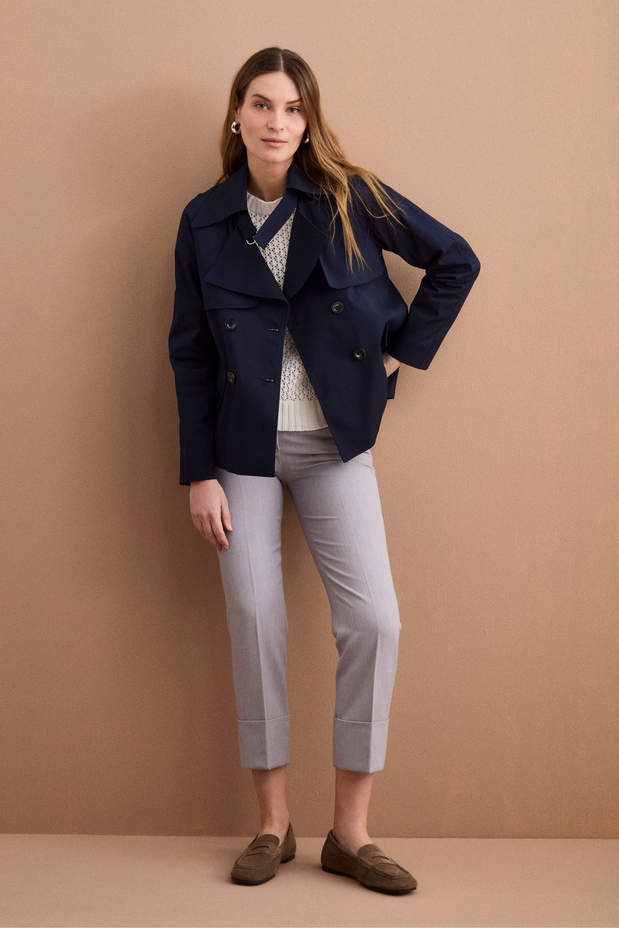 Trench Corto Doppiopetto in Cotone - BLU