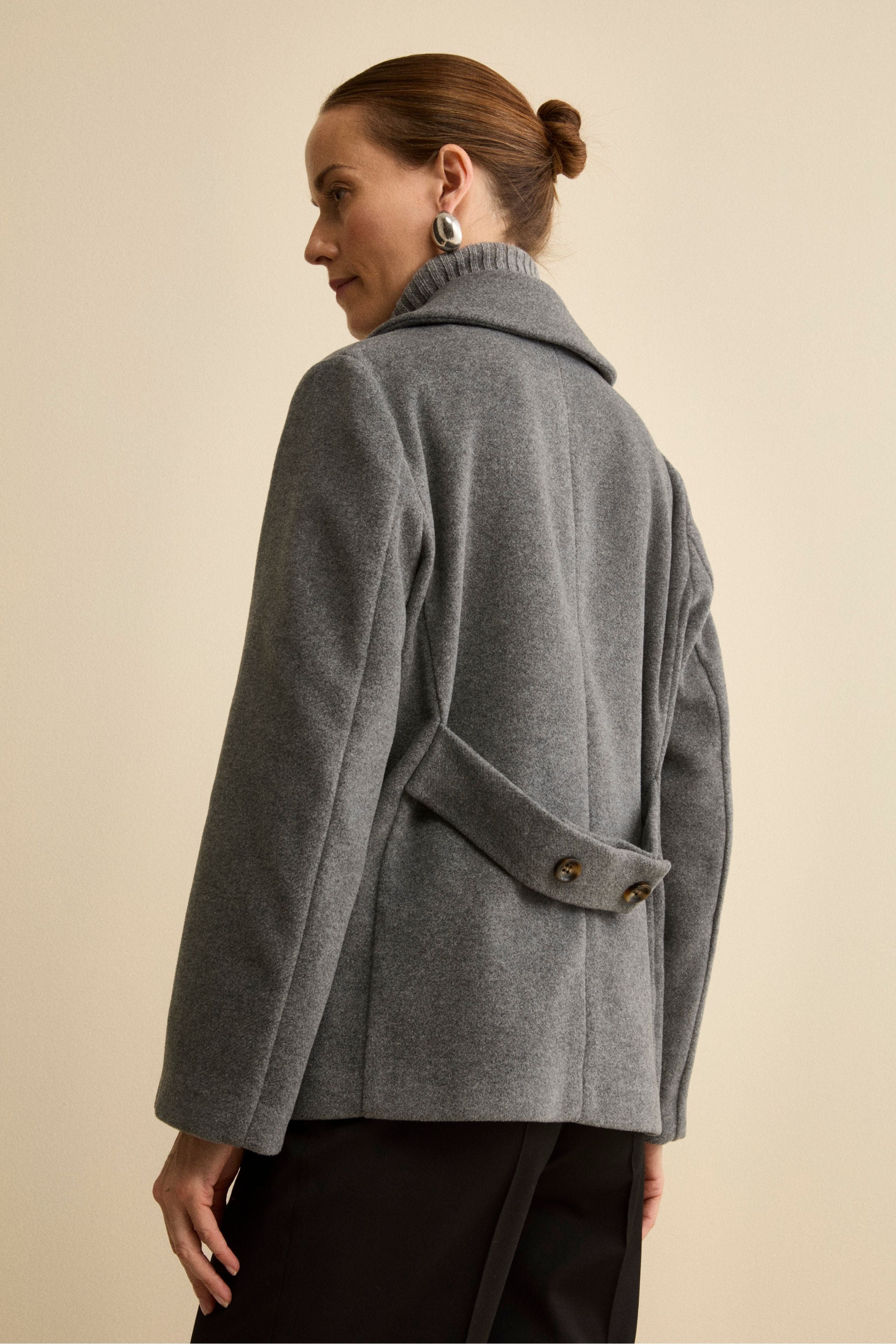 Peacoat Doppiopetto in Misto Lana con Martingala - GRIGIO