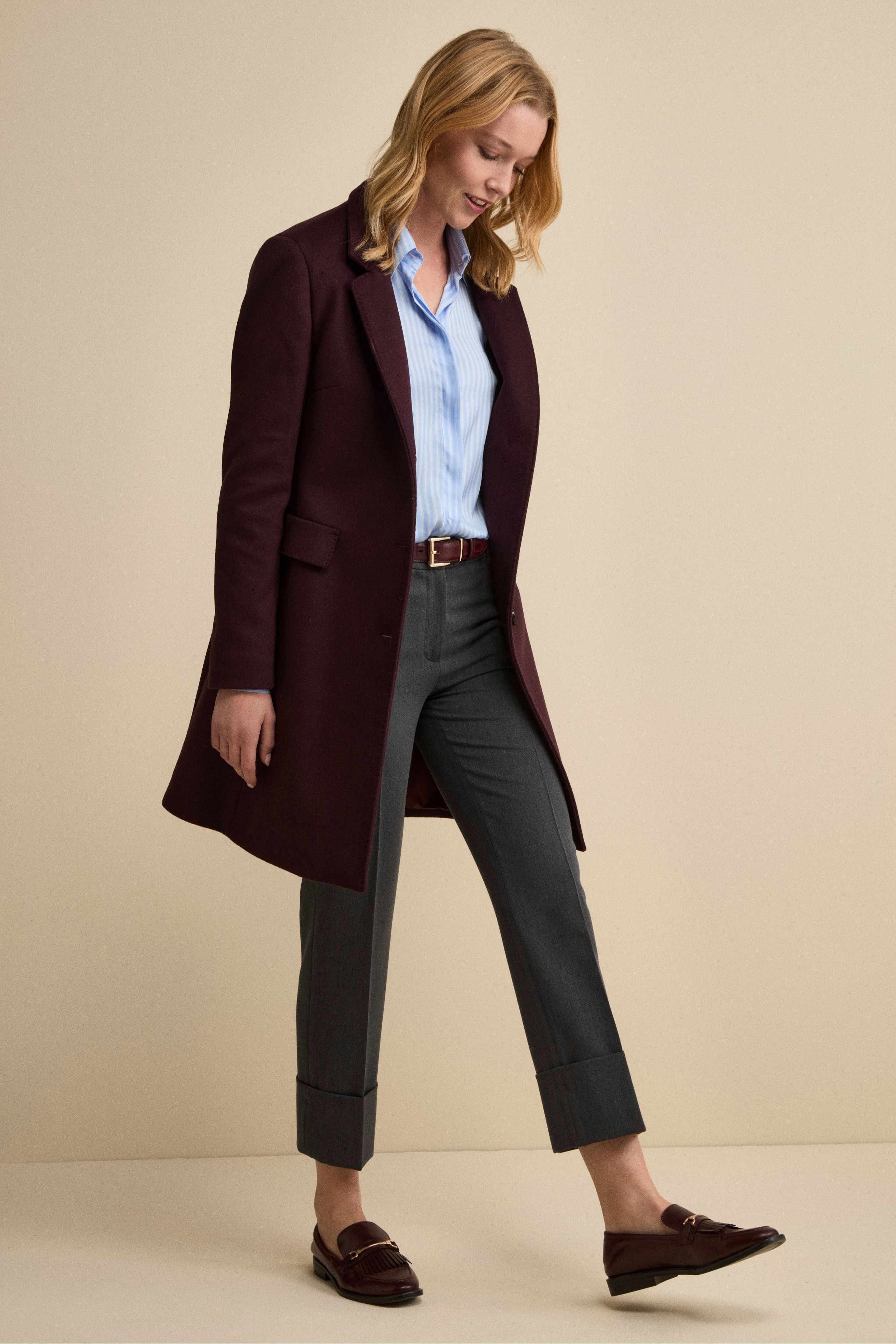 Cappotto Midi Sancrato in Misto Lana e Cashmere - PRUGNA