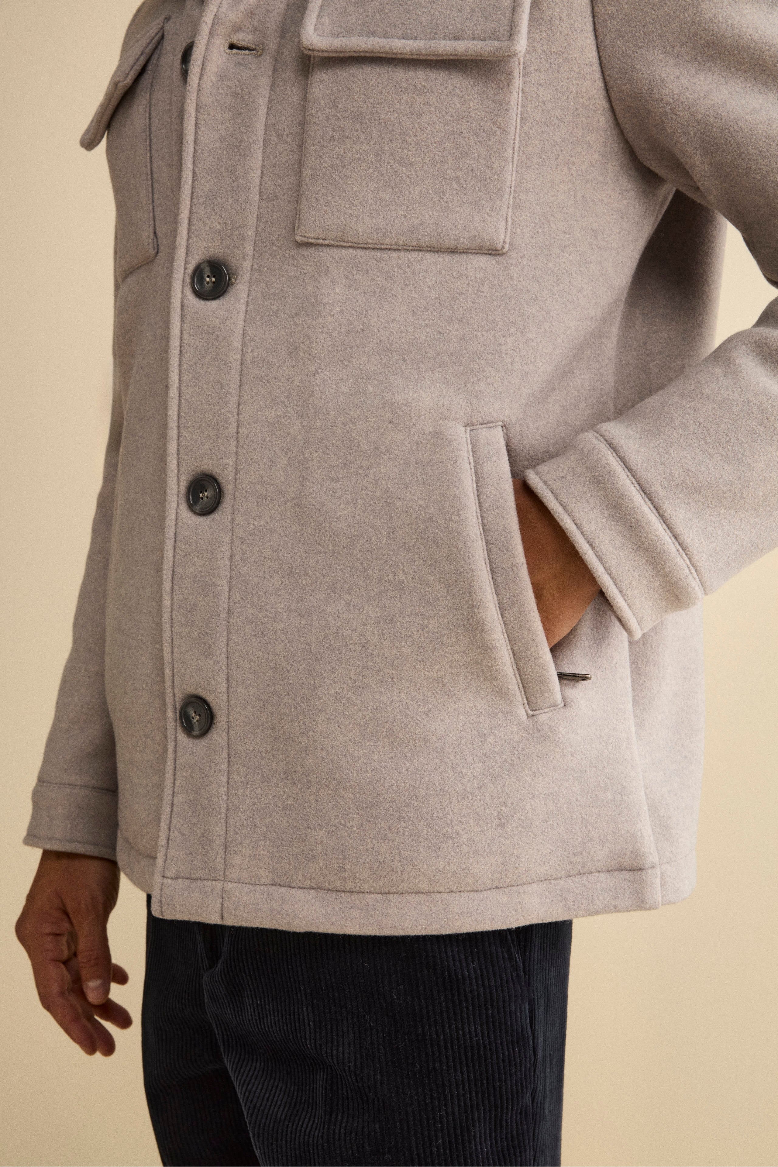 Cappotto Corto in Misto Lana con Pettorina Removibile - GRIGIO CHIARO