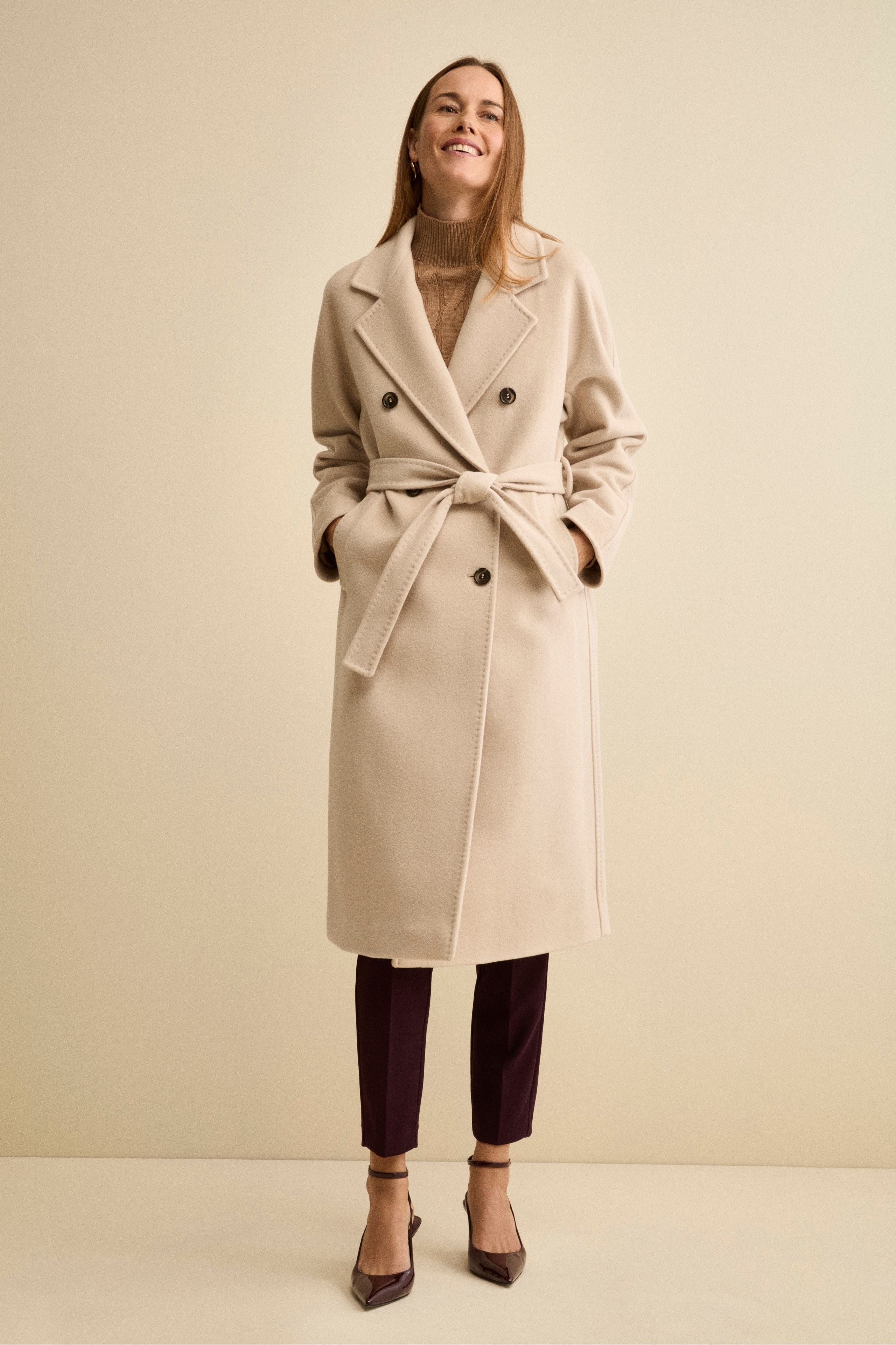 Cappotto Doppiopetto con Revers Classico in Lana e Cashmere - GESSO