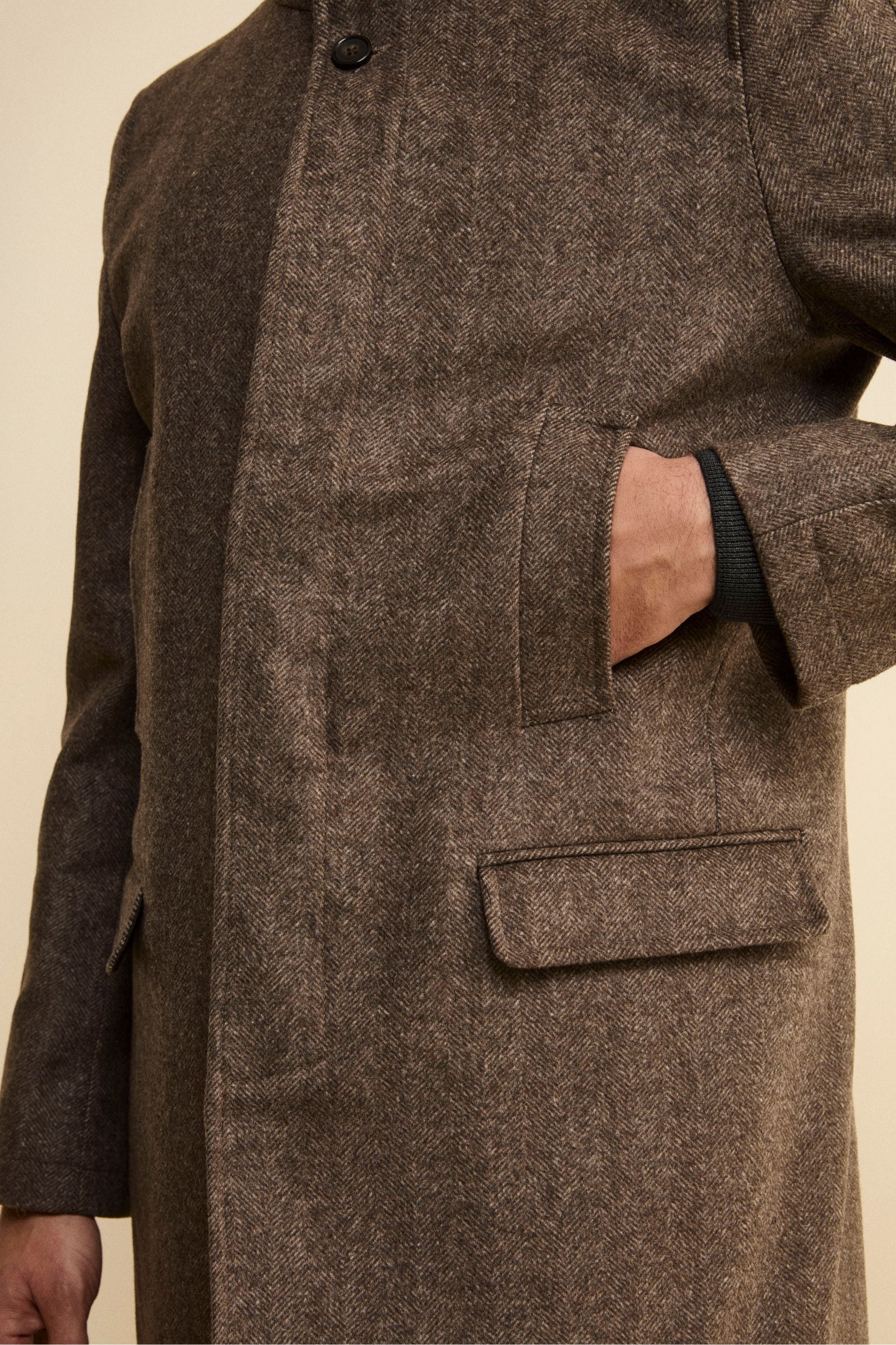 Cappotto Midi Spigato in Misto Lana e Cashmere - MARRONE MELANGE