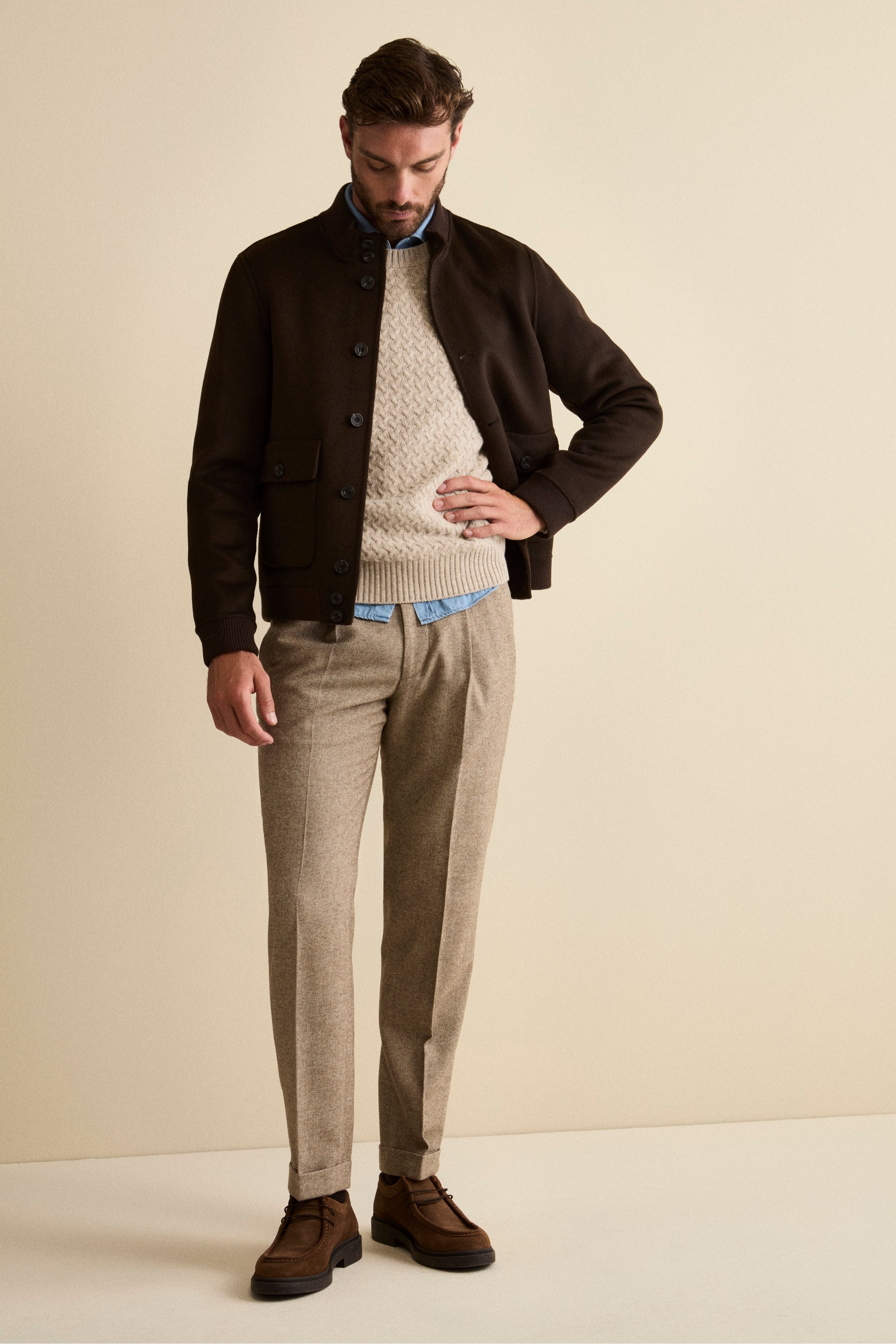 Bomber in Lana con Tasche - MARRONE