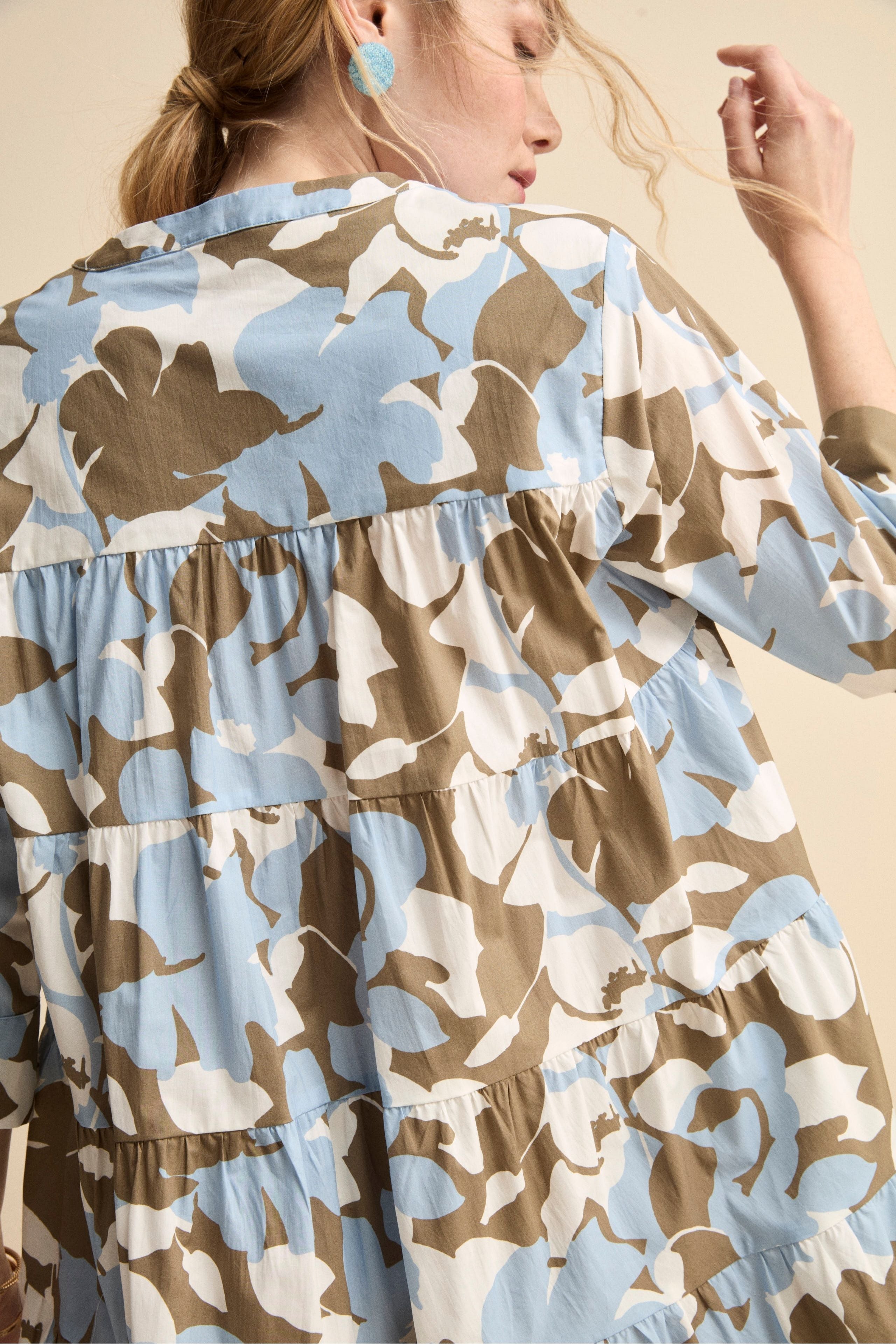 Abito Midi Floreale in Popeline - FANT. BIANCO/AZZURRO