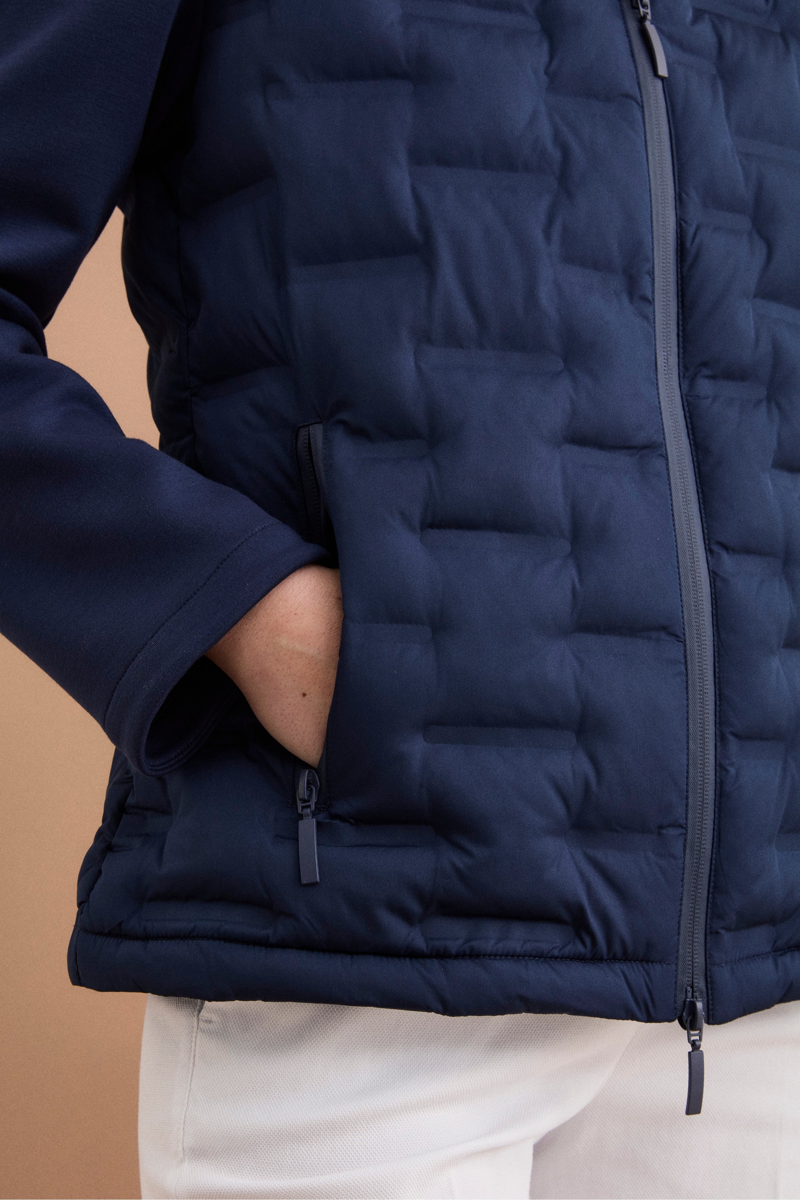 Giubbino Trapuntato Doppio Tessuto con Cappuccio - BLU