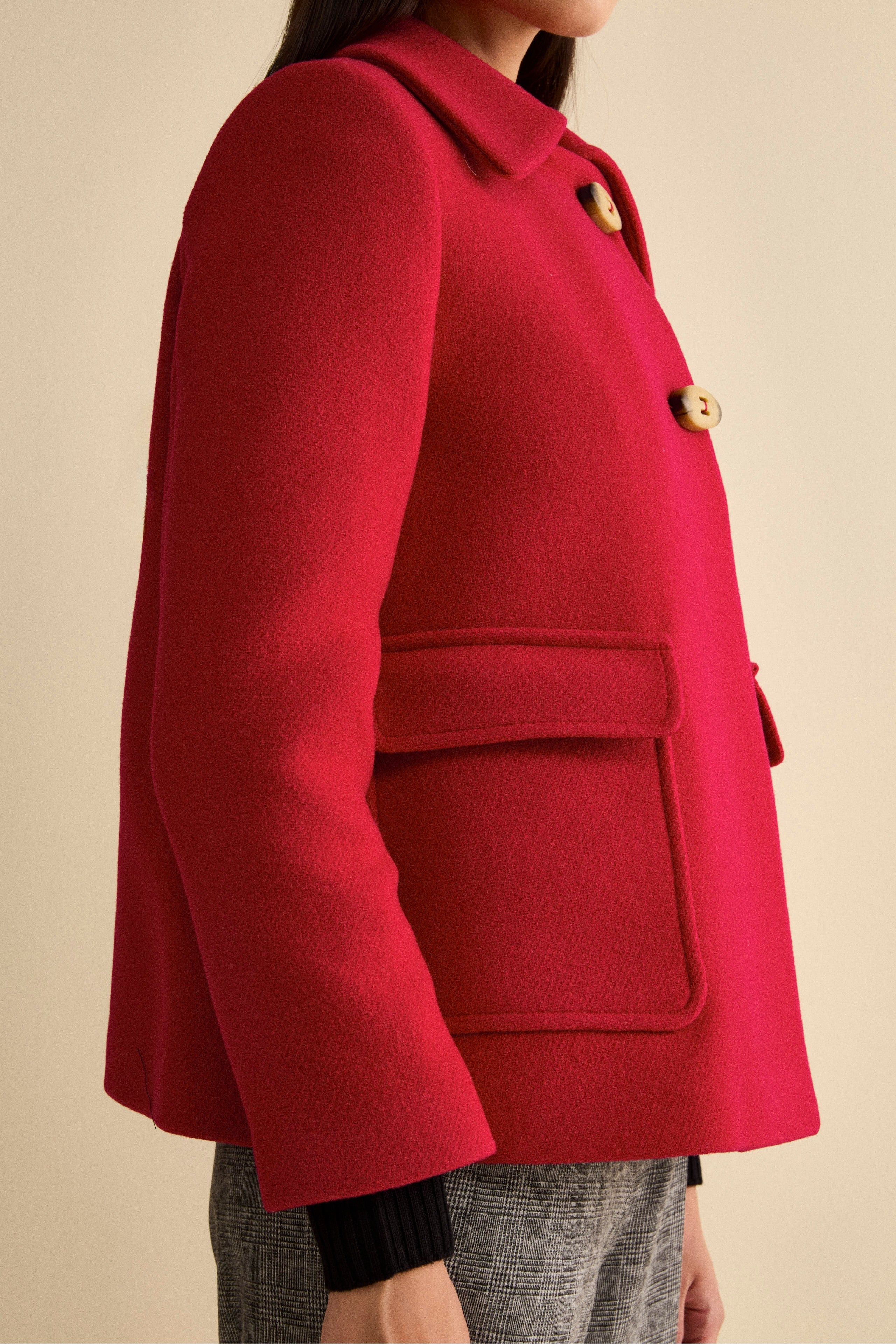 Cappotto Corto Svasato in Misto Lana Vergine - ROSSO