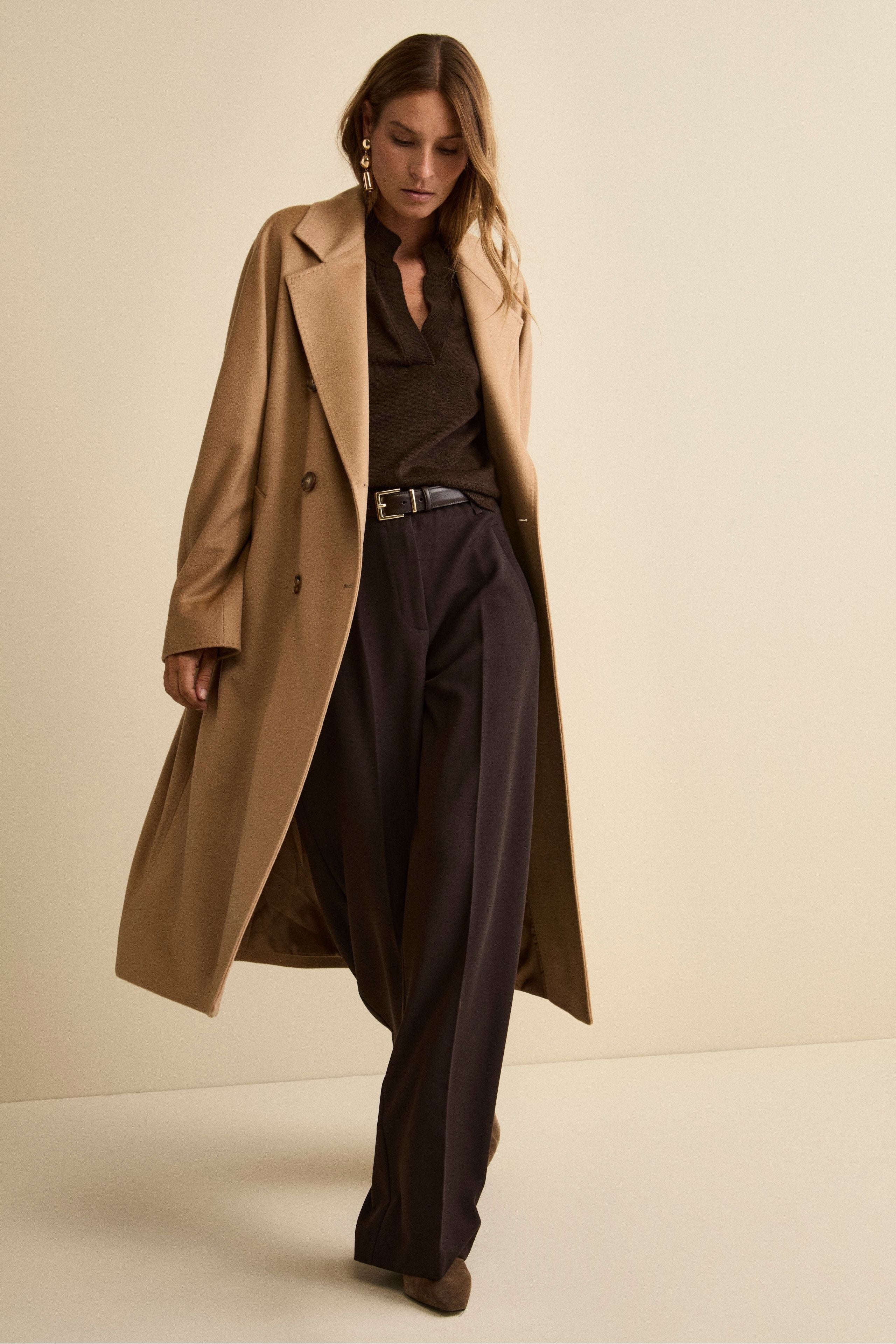 Cappotto Lungo Doppiopetto Foderato in Cashmere - CAMMELLO