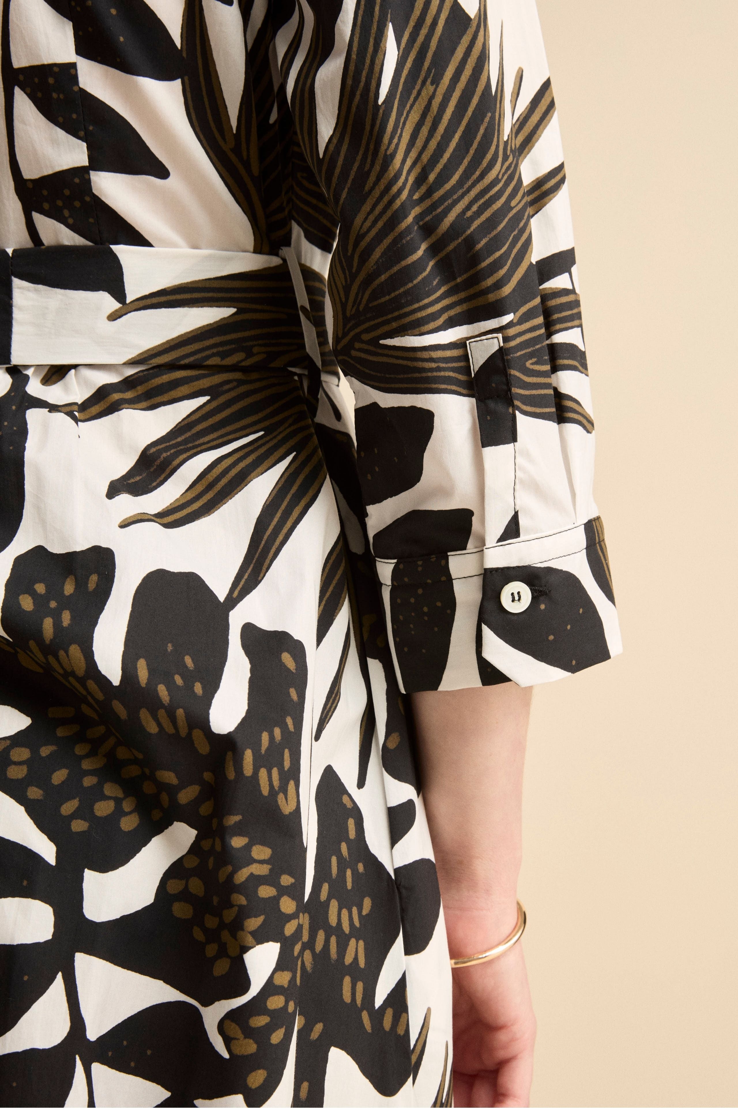 Abito Floreale in Popeline con Cintura - FANT. BIANCO/NERO