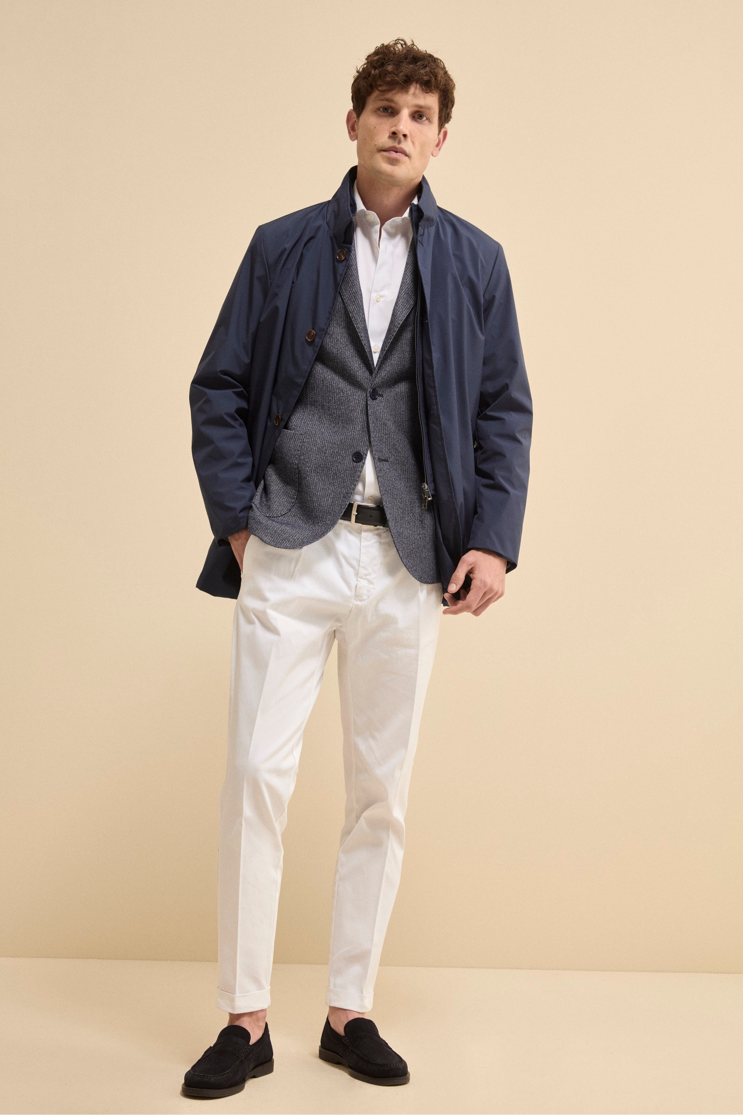 Impermeabile Corto Foderato con Corpetto - BLU