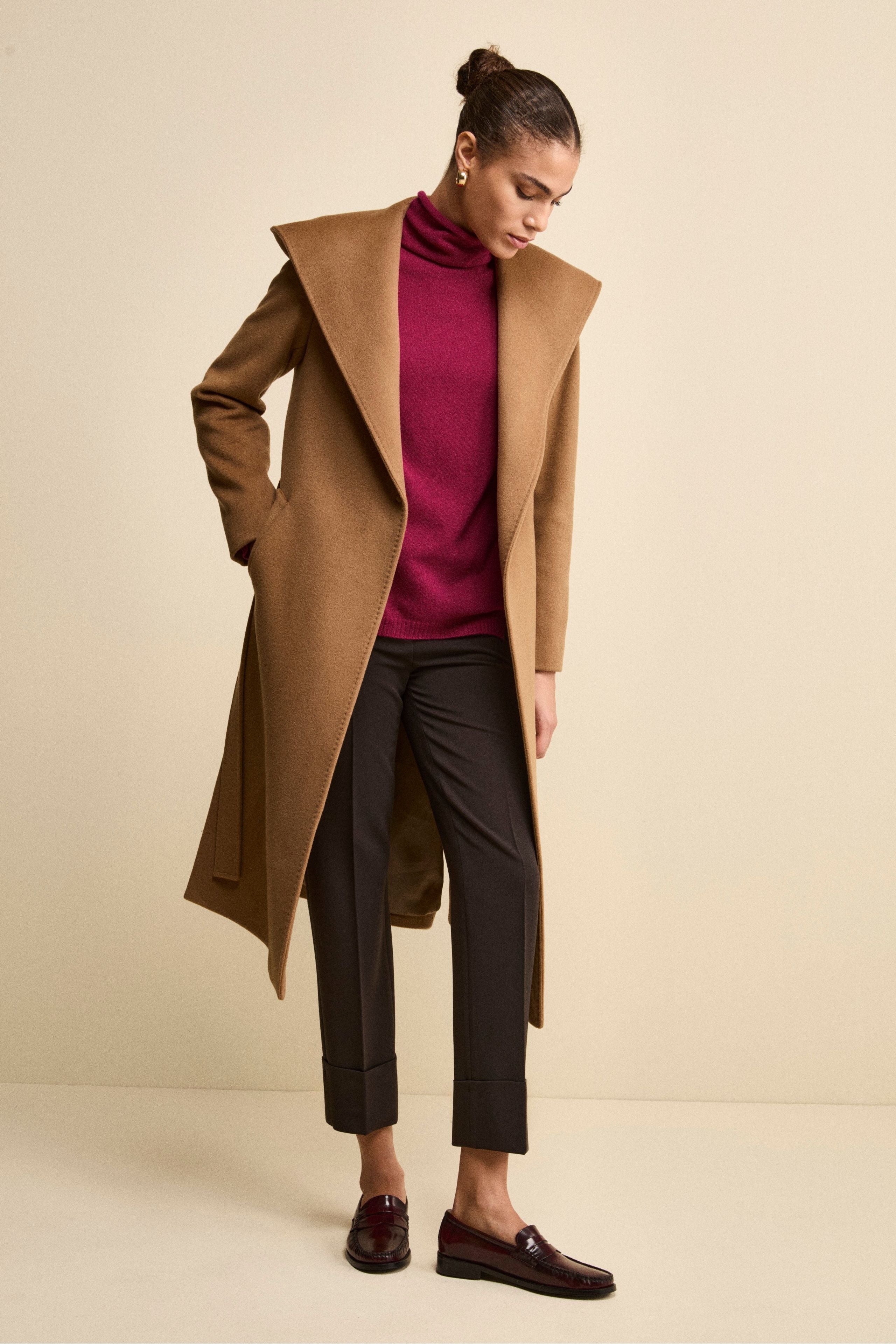 Cappotto Lungo in Lana e Cashmere con Cappuccio - CAMMELLO