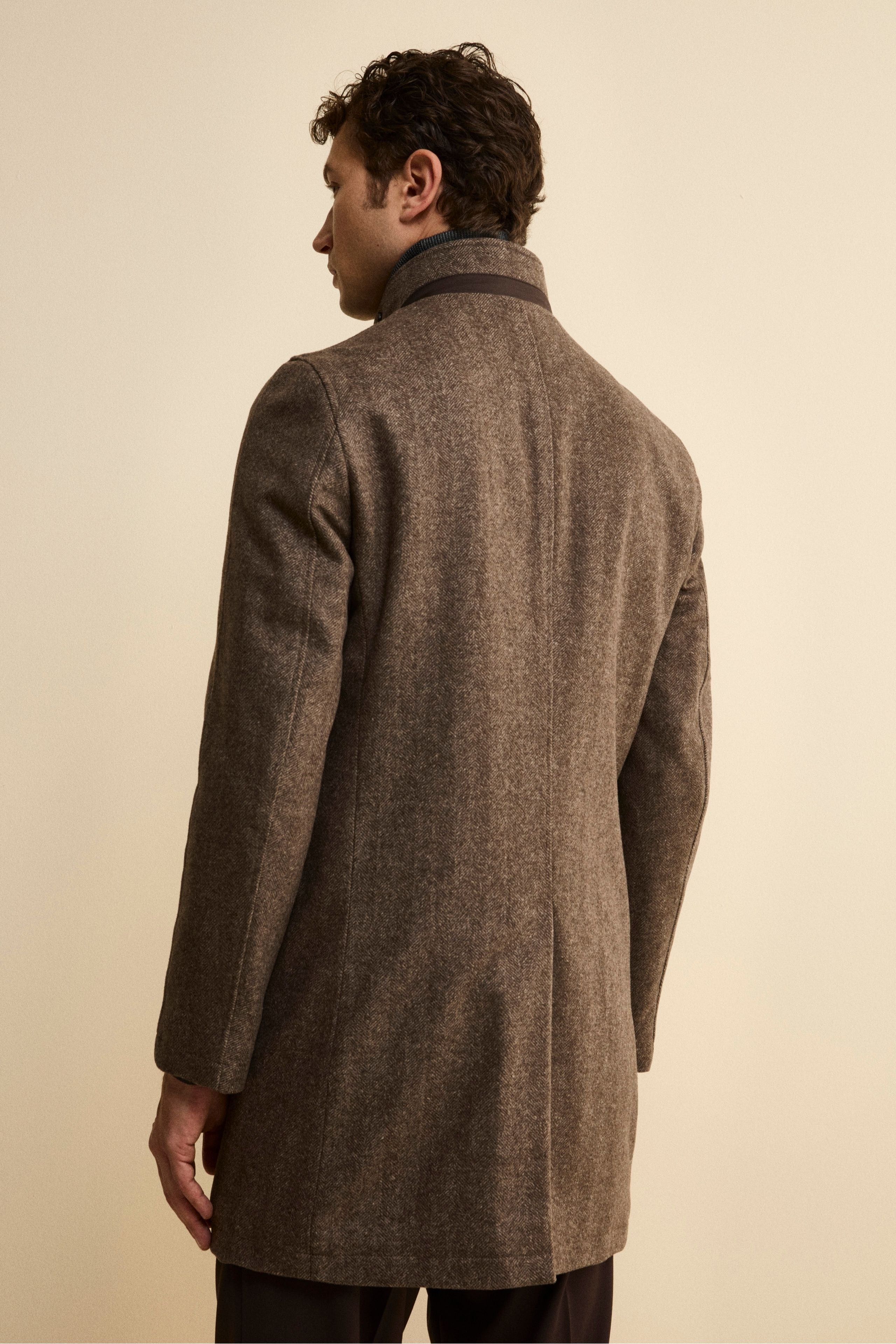 Cappotto Midi Spigato in Misto Lana e Cashmere - MARRONE MELANGE