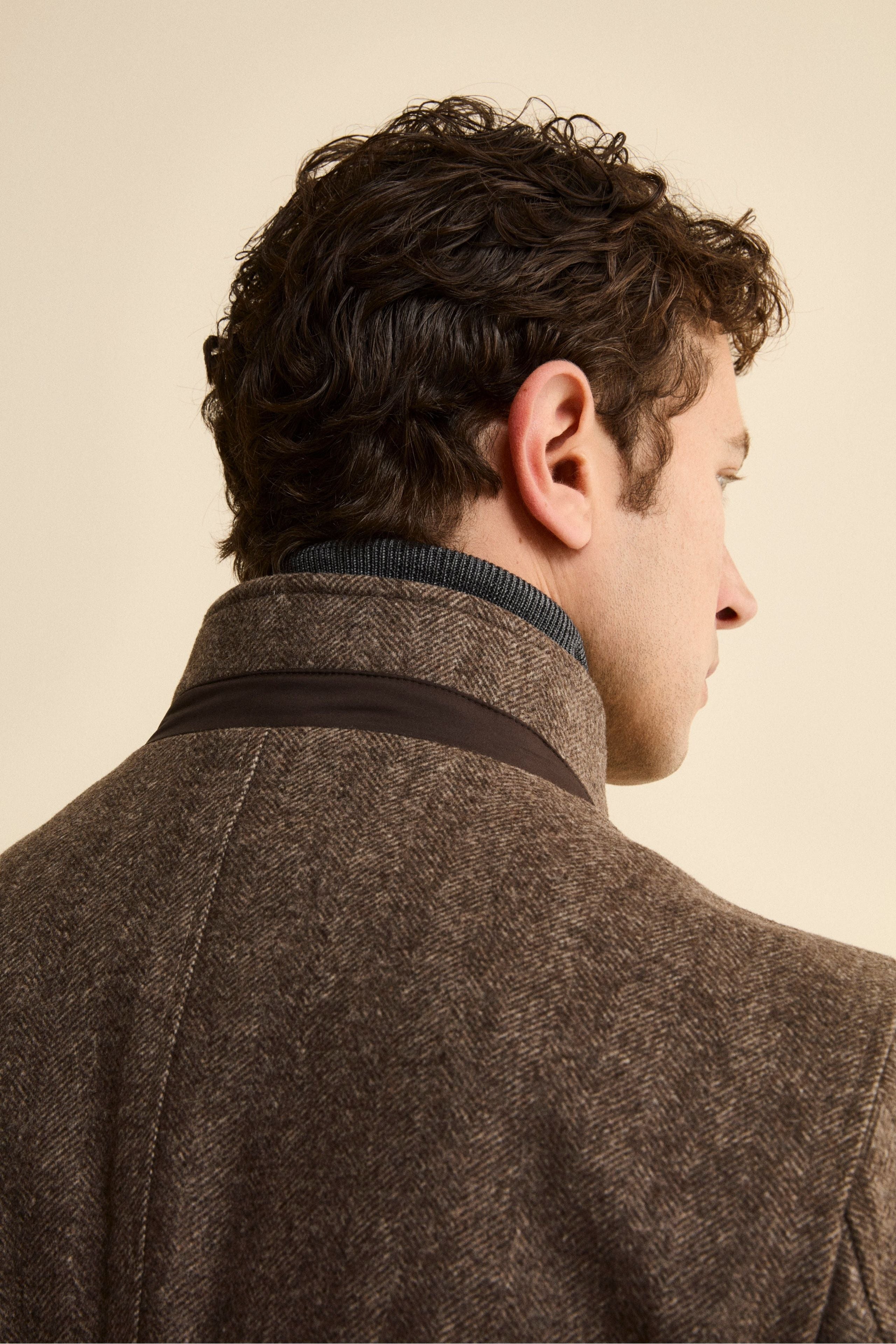 Cappotto Midi Spigato in Misto Lana e Cashmere - MARRONE MELANGE