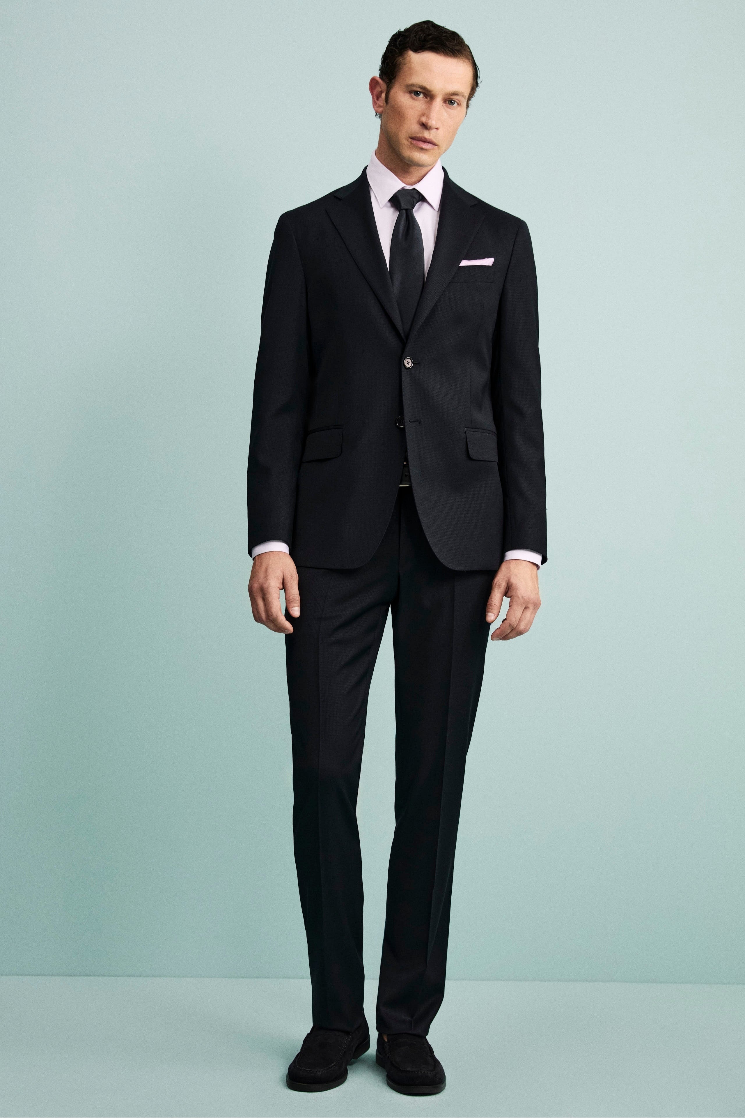 Abito Elegante Strutturato Monopetto in Lana Vergine - BLU