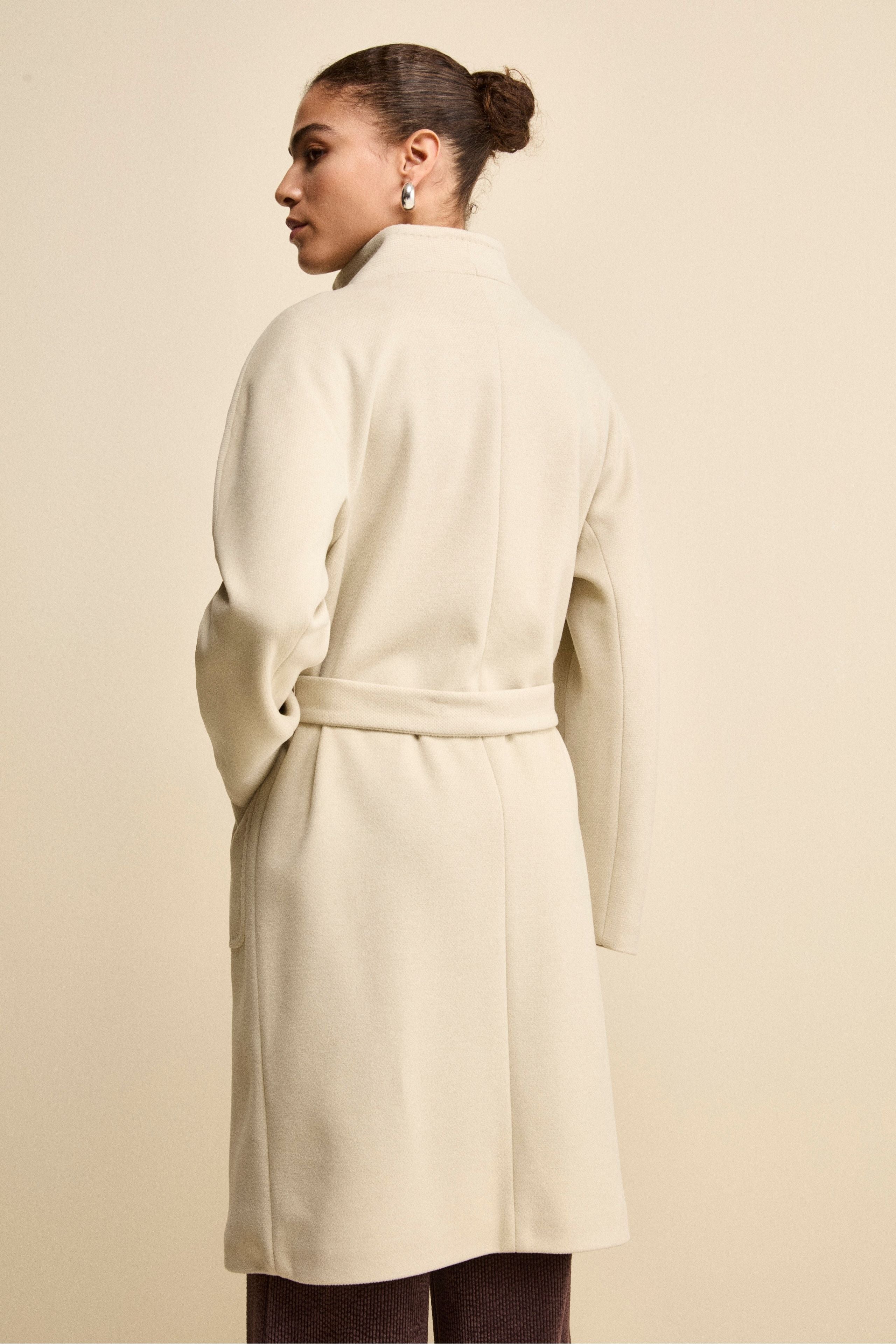Cappotto Lungo Foderato con Cintura - BEIGE