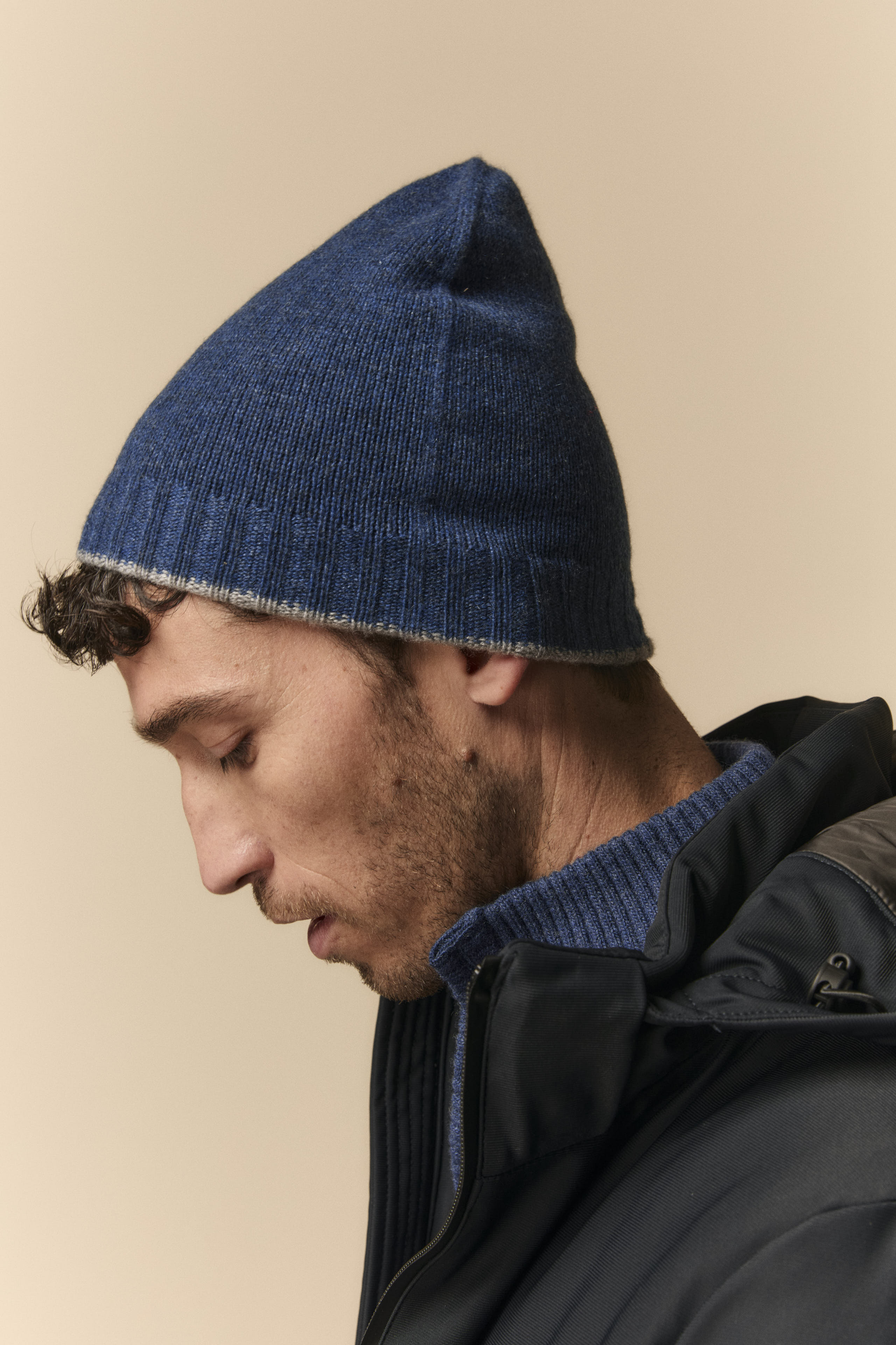 Cappello in cashmere - GRIGIO MEDIO/BLU MEL