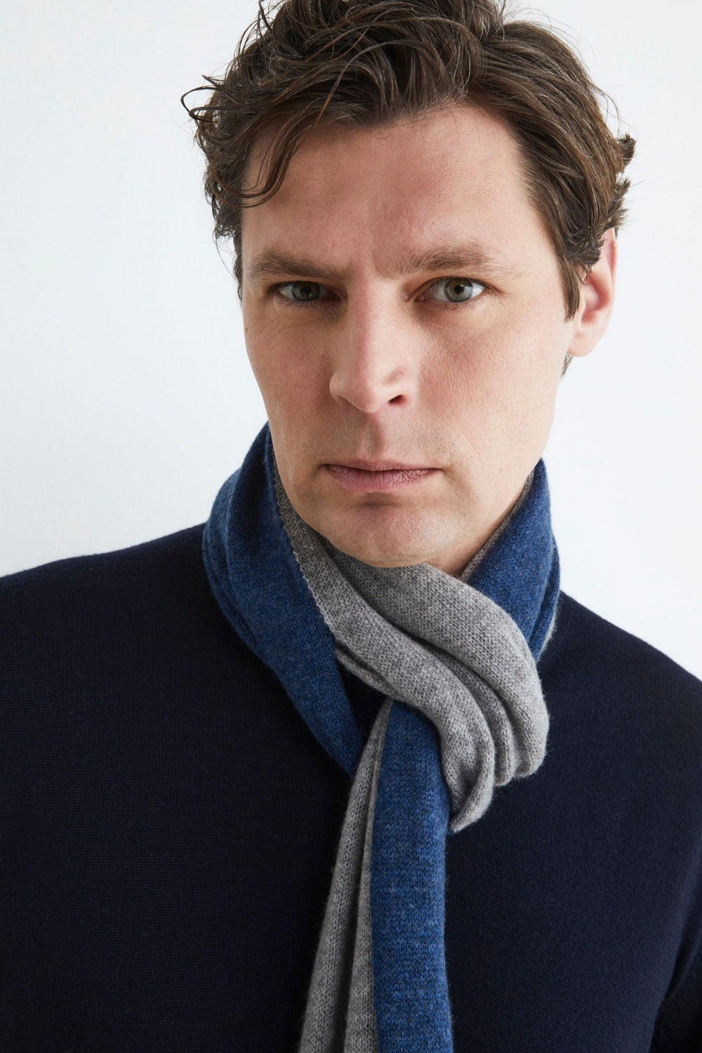 Scaldacollo in cashmere bicolore - GRIGIO MEDIO/BLU MEL