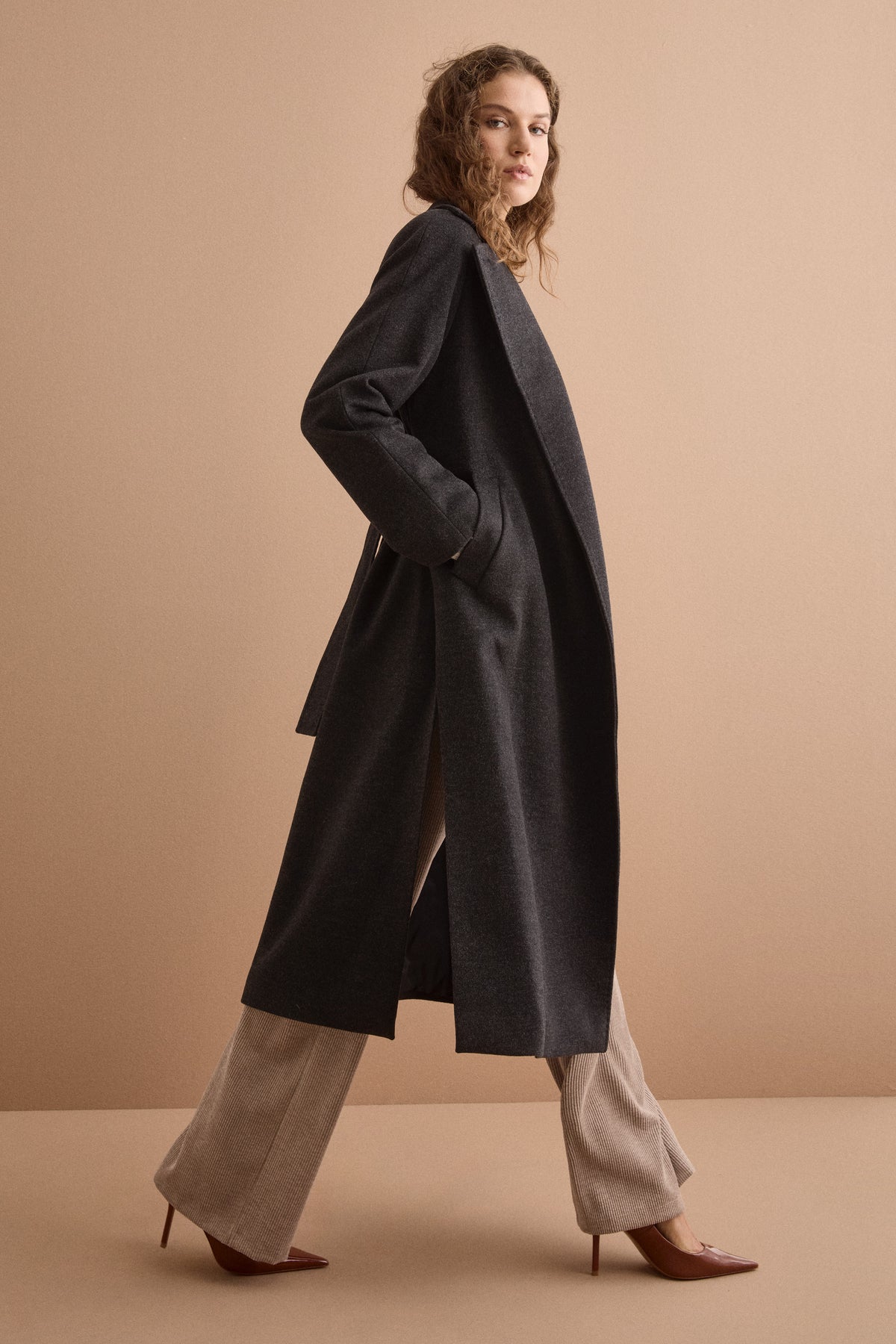 Cappotto lungo in lana e cashmere - ANTRACITE