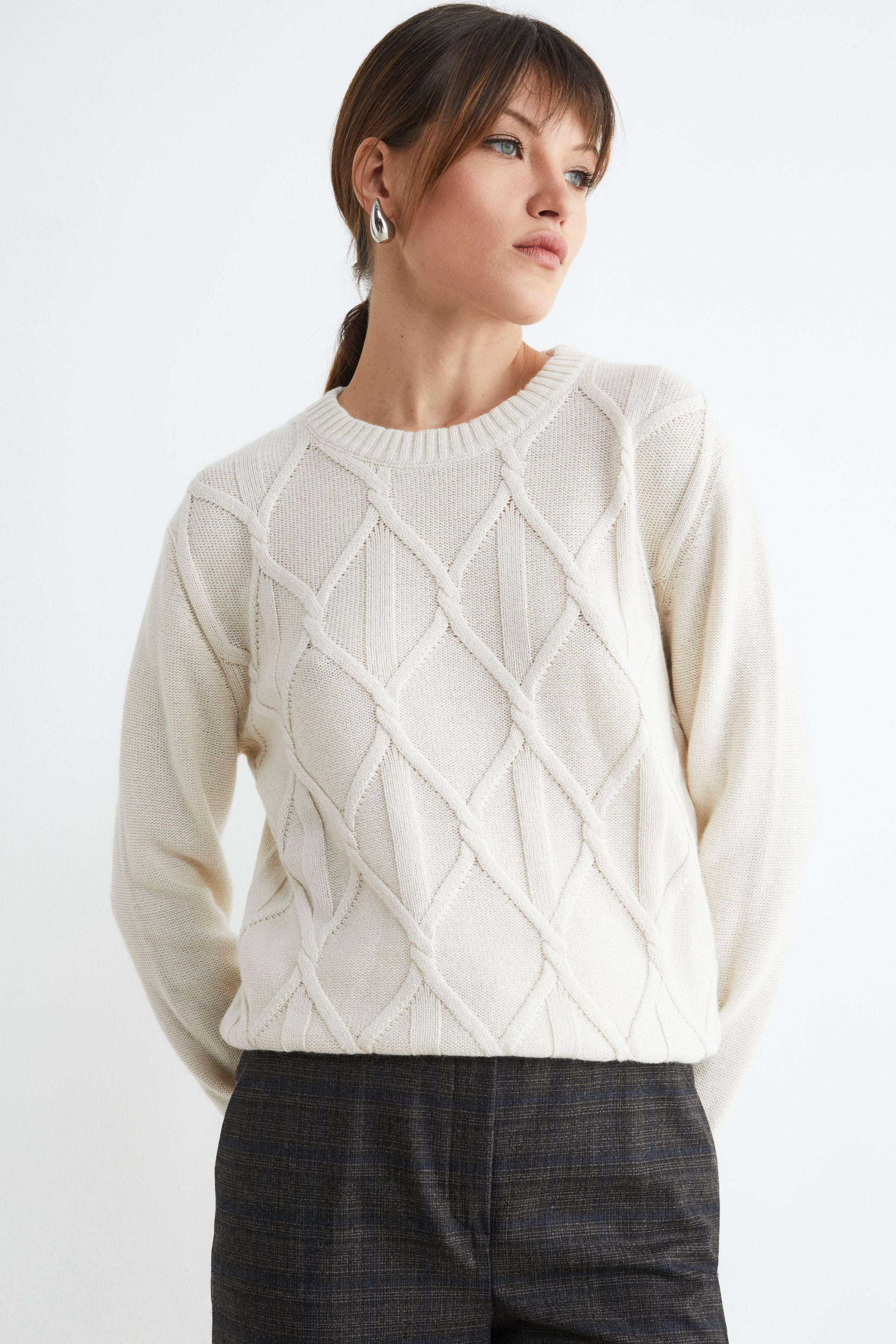 Maglione girocollo a rombi - LATTE