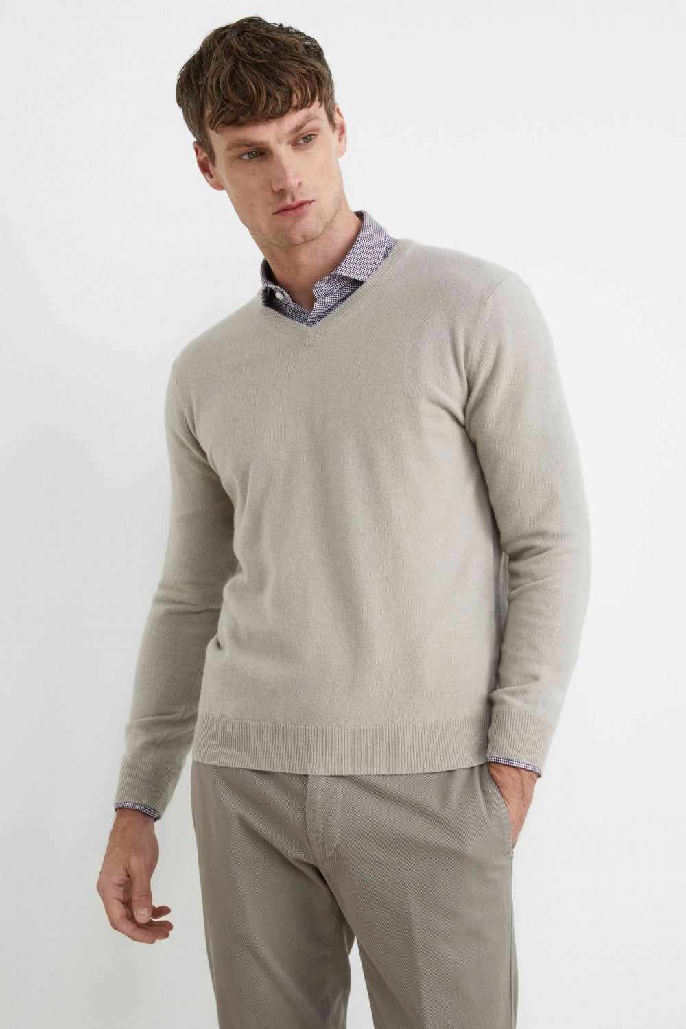 Maglia in lana con scollo a V - GRIGIO