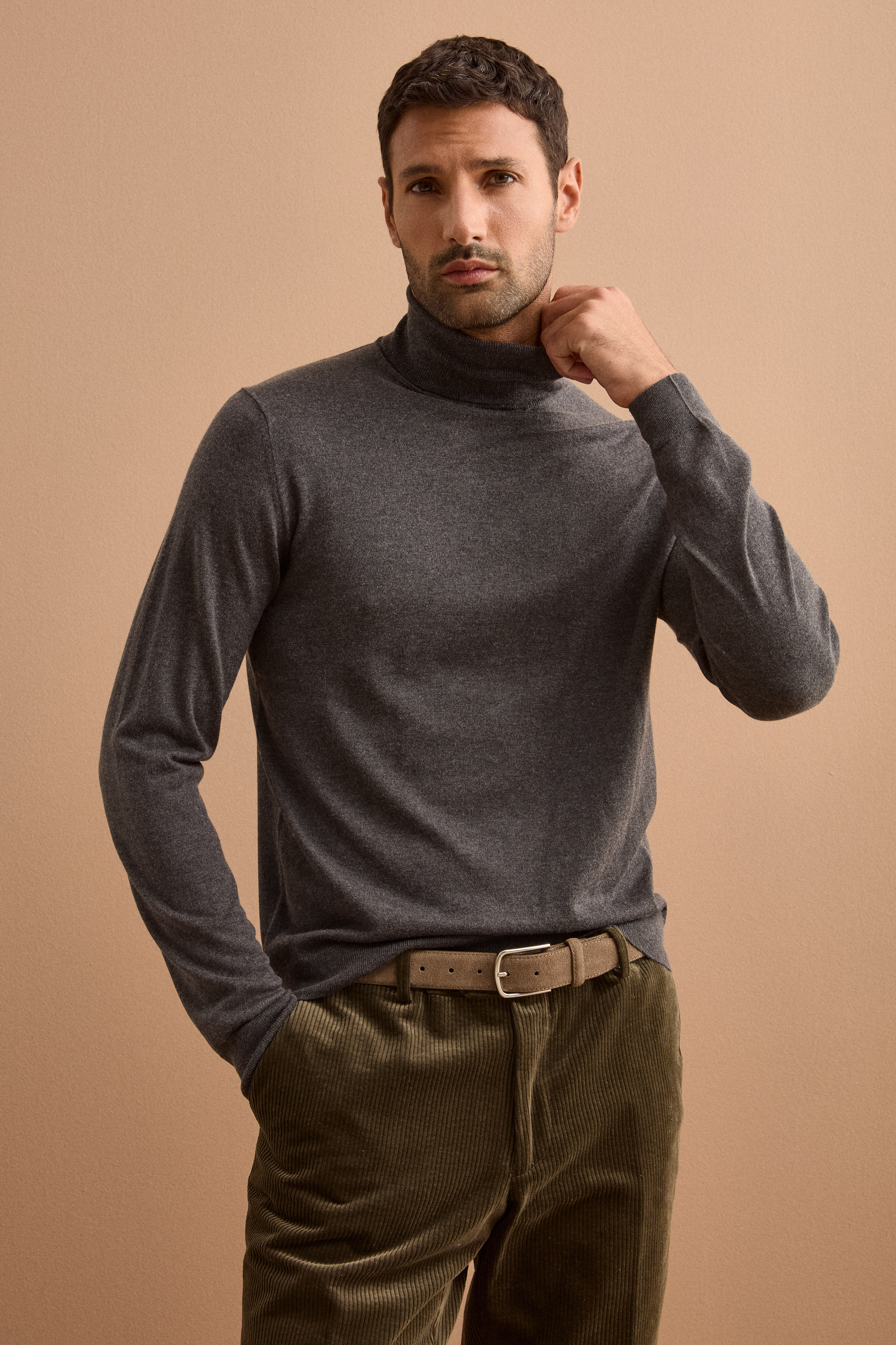 Maglia dolcevita in seta e cashmere - ANTRACITE