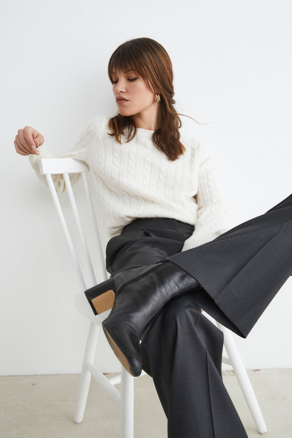 Maglione girocollo in cashmere - PANNA