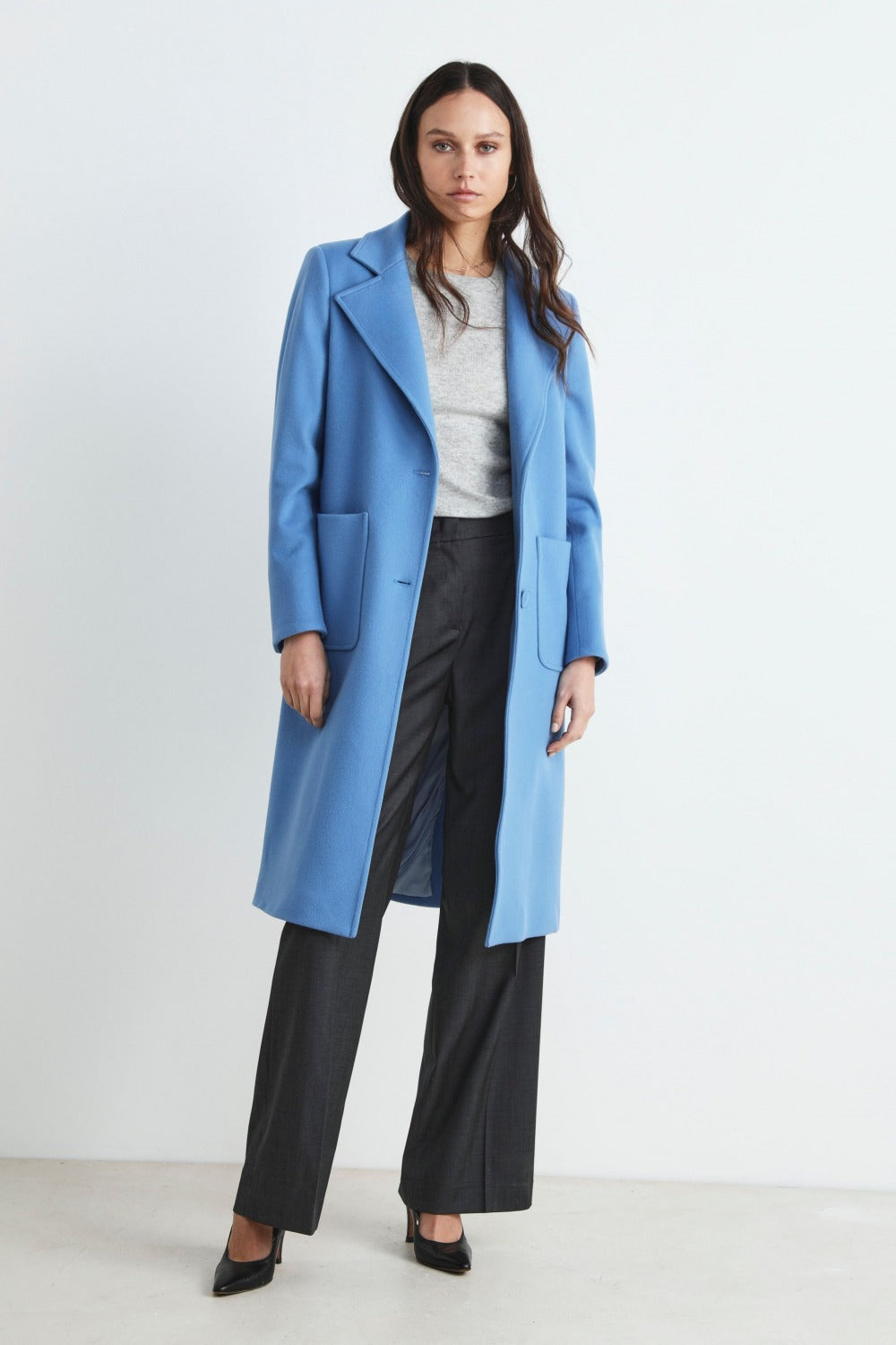 Cappotto midi di lana - AZZURRO