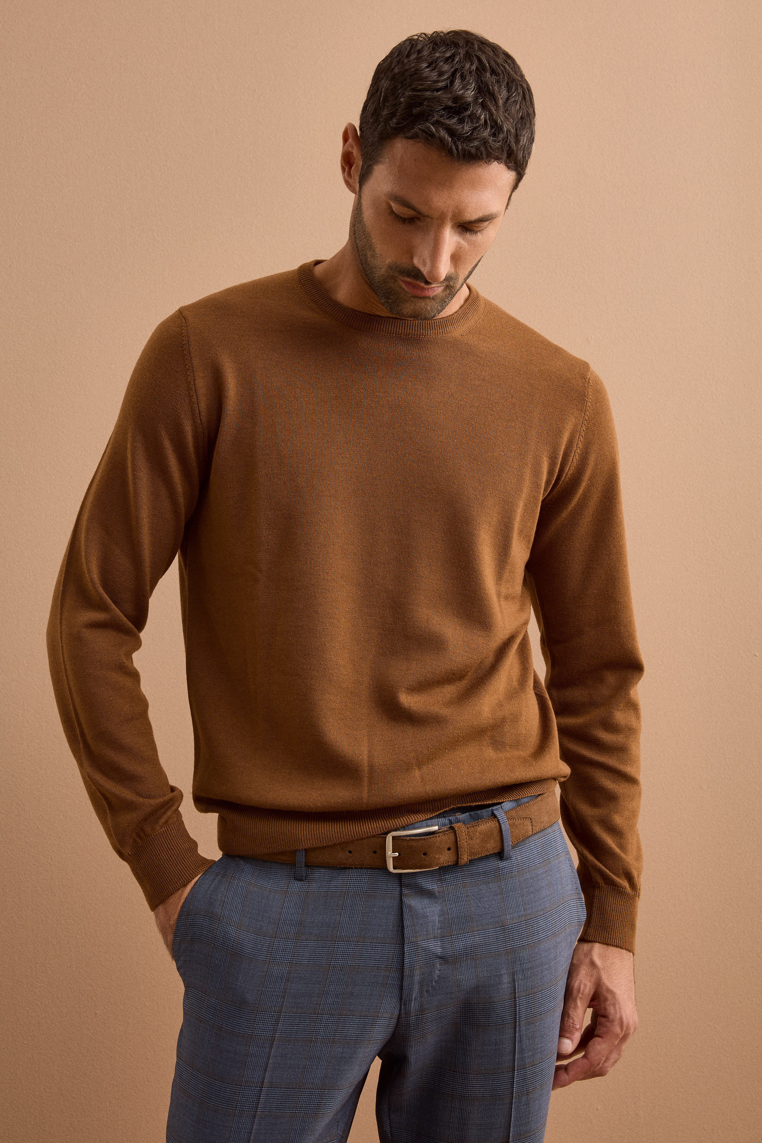 Pullover Girocollo in Lana Merino - CAMMELLO