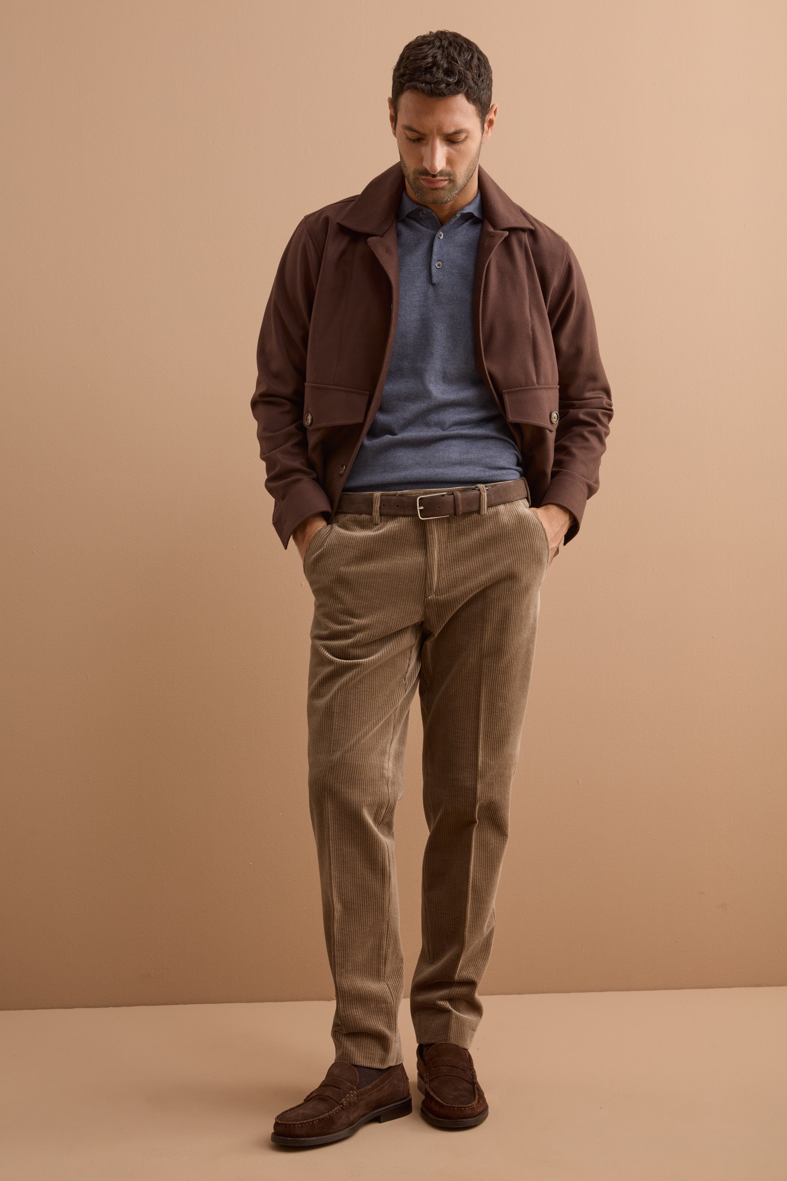 Polo con Bottoni in Seta e Cashmere - BLU GRIGIO