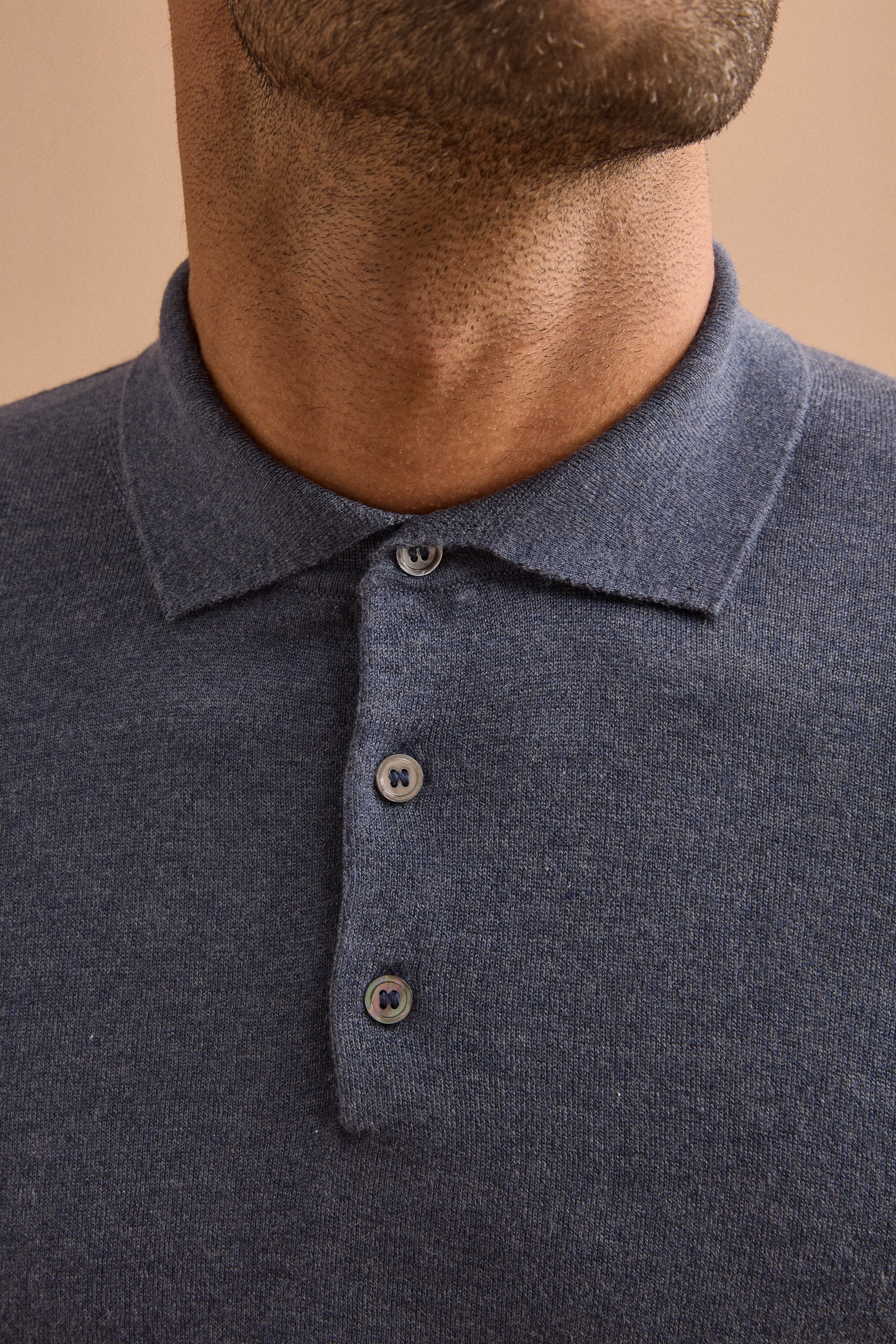 Polo con Bottoni in Seta e Cashmere - BLU GRIGIO