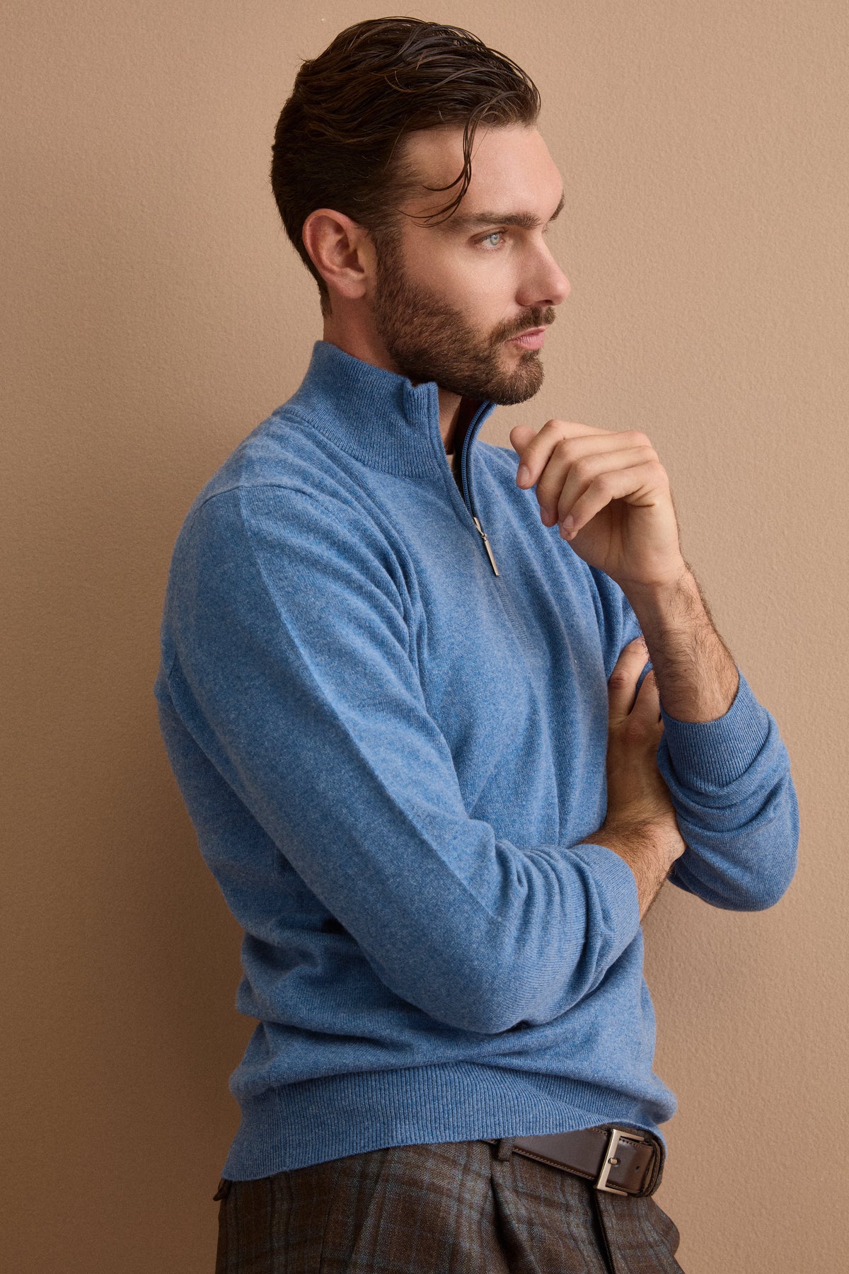 Lupetto con Zip in Lana e Cashmere - BLU MELANGE