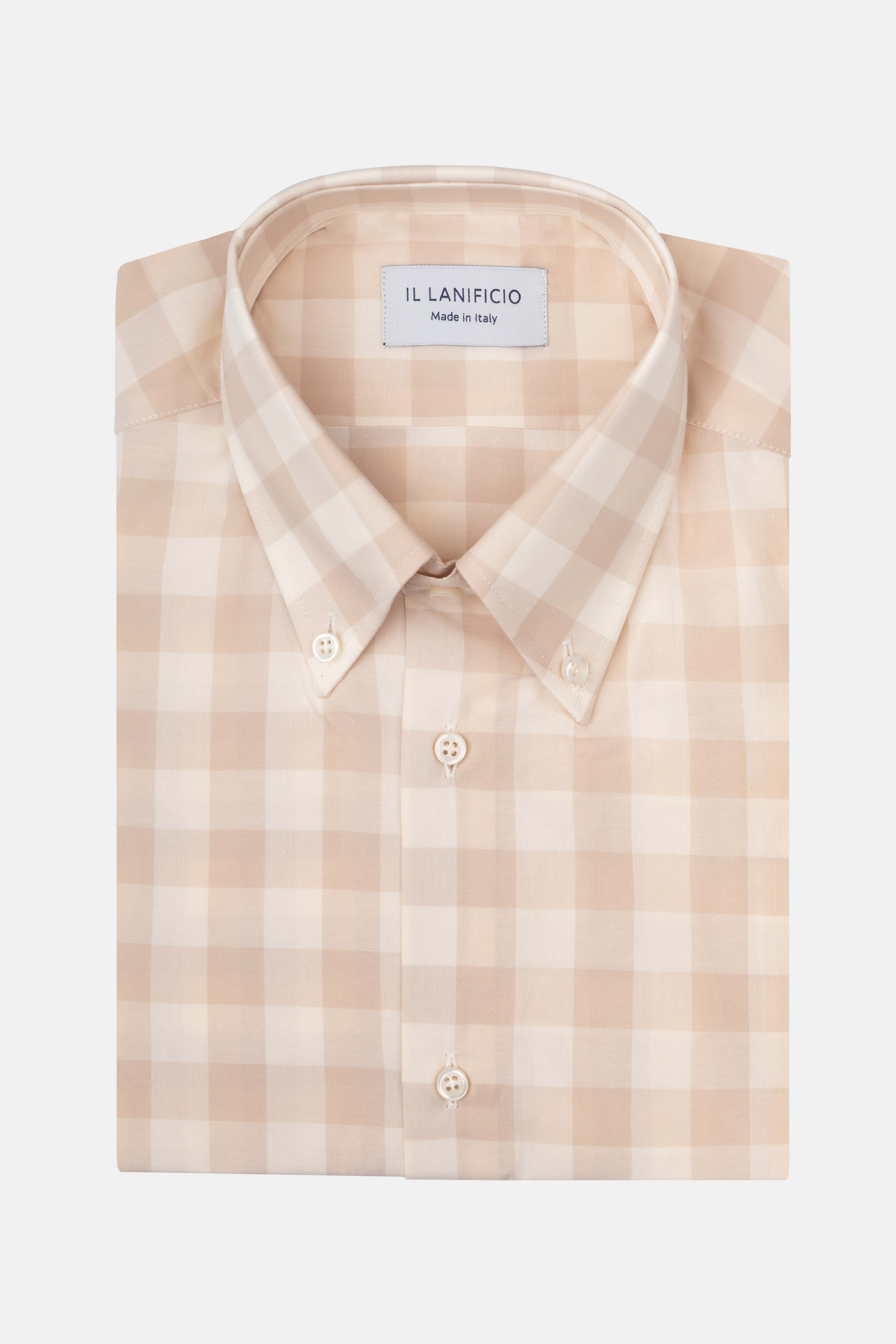 Camicia Fantasia Slim Button Down- BEIGE QUADRI