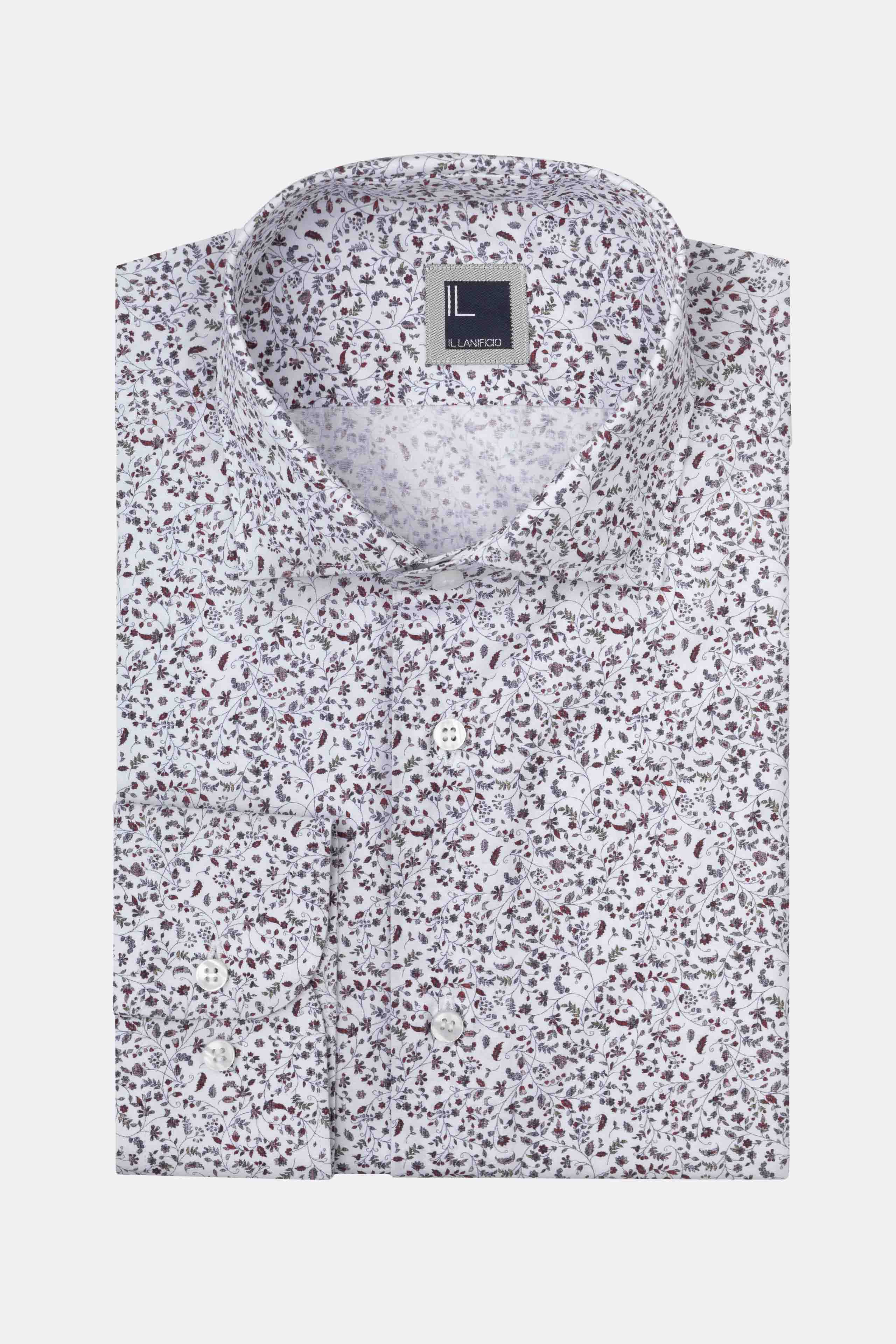 Camicia Fantasia Slim Fit in Popeline - FANT. BIANCO/ROSSO