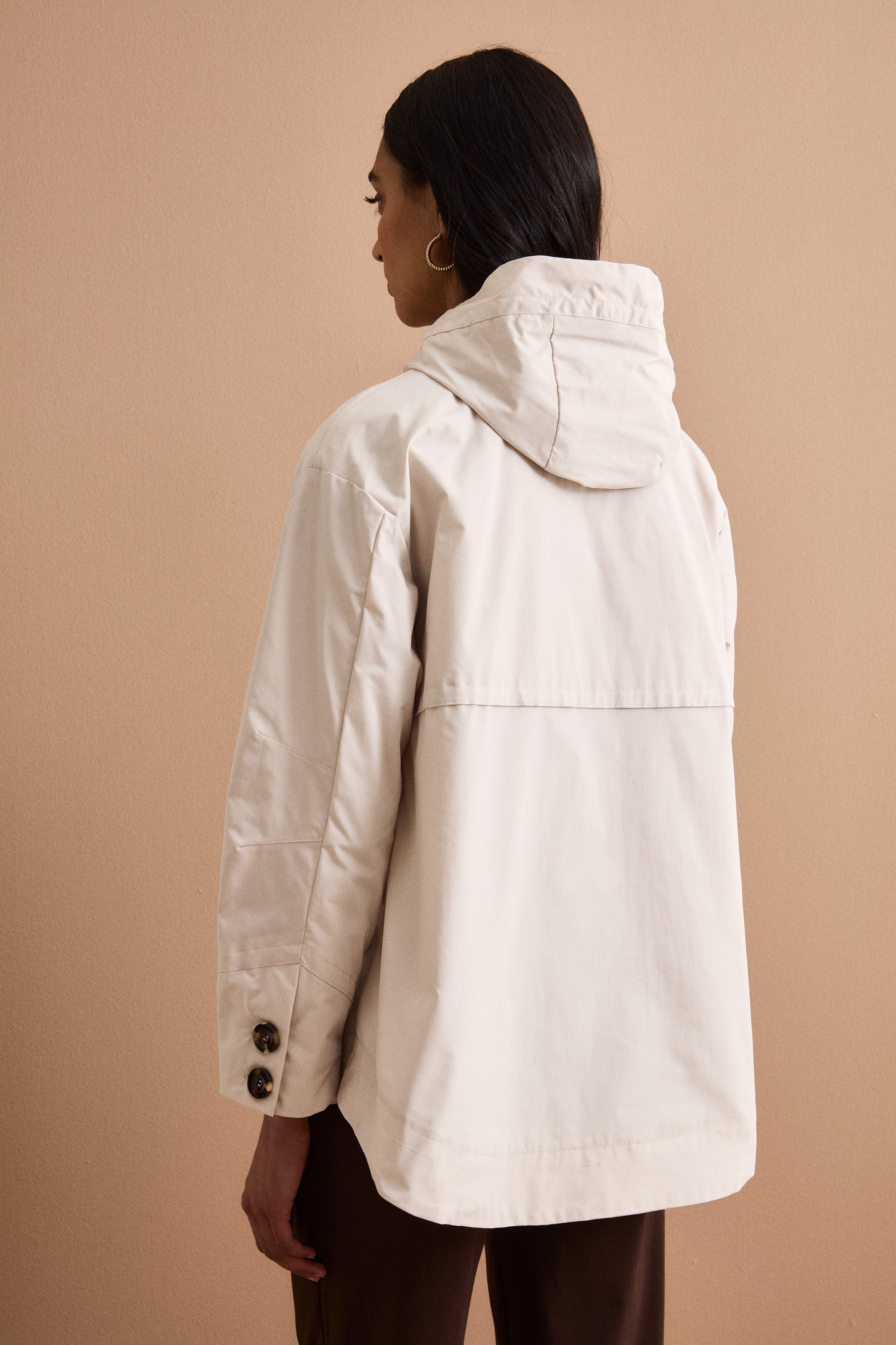 Giubbino Over con Cappuccio e Tasche Laterali - AVORIO