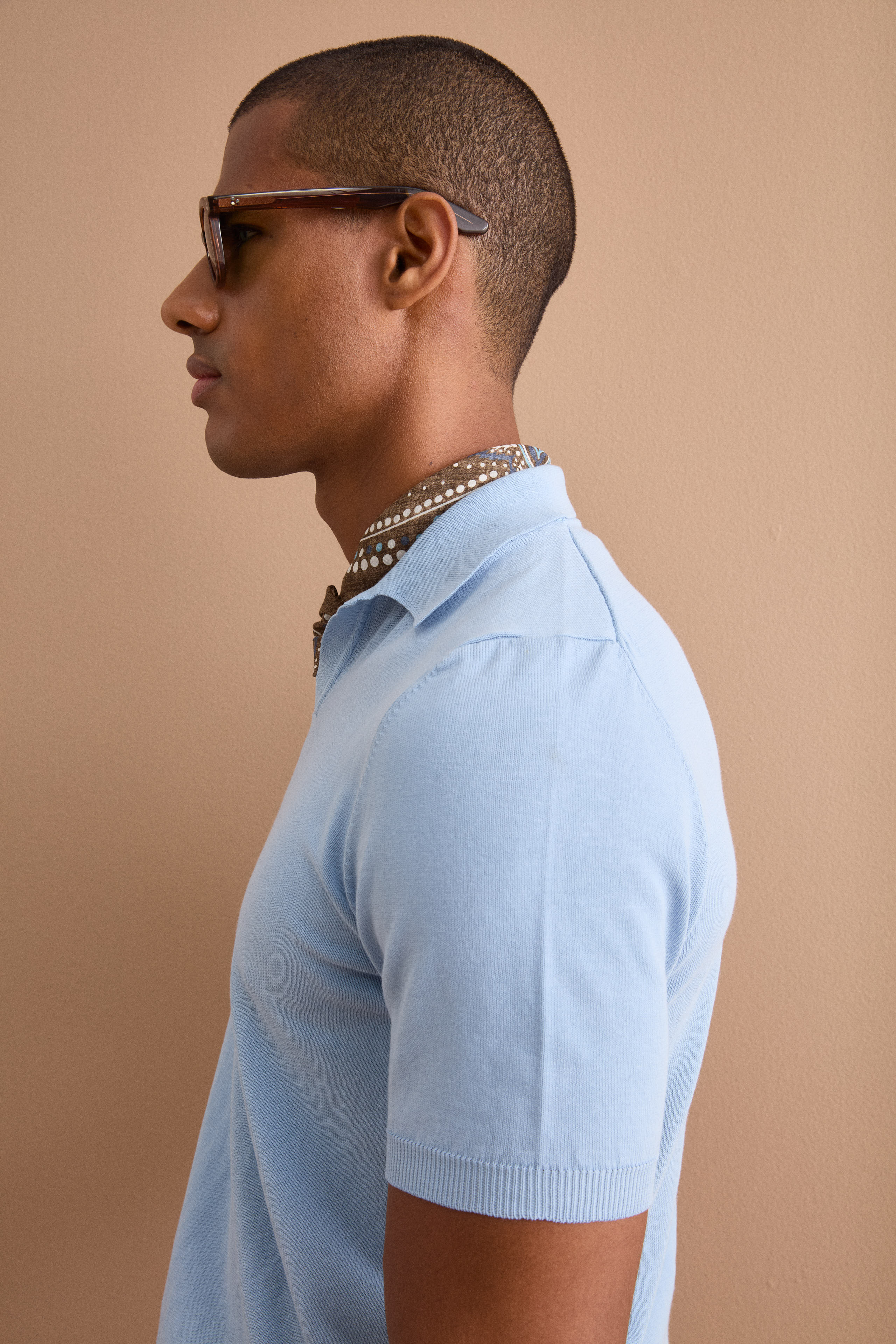 Polo in Maglia di Cotone Crêpe - AZZURRO