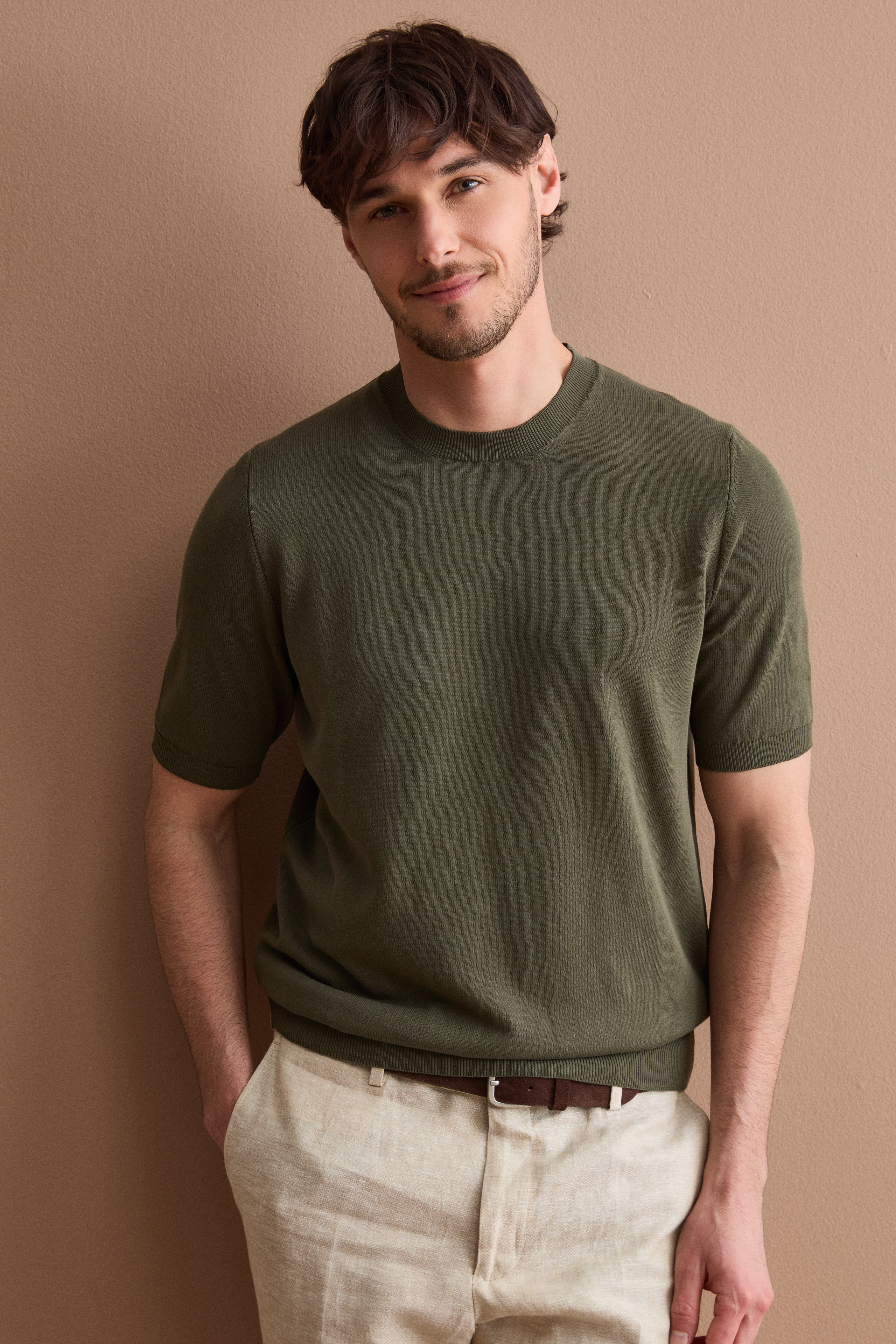 T-shirt in Maglia di Cotone Crêpe - VERDE MILITARE