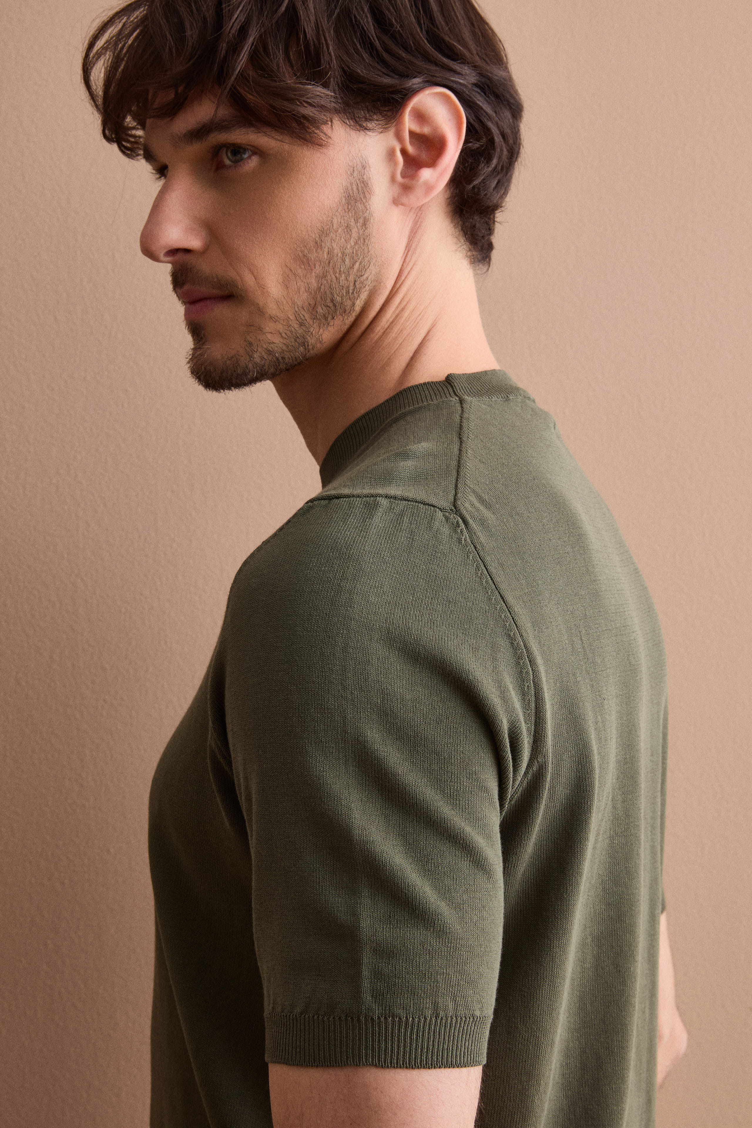 T-shirt in Maglia di Cotone Crêpe - VERDE MILITARE