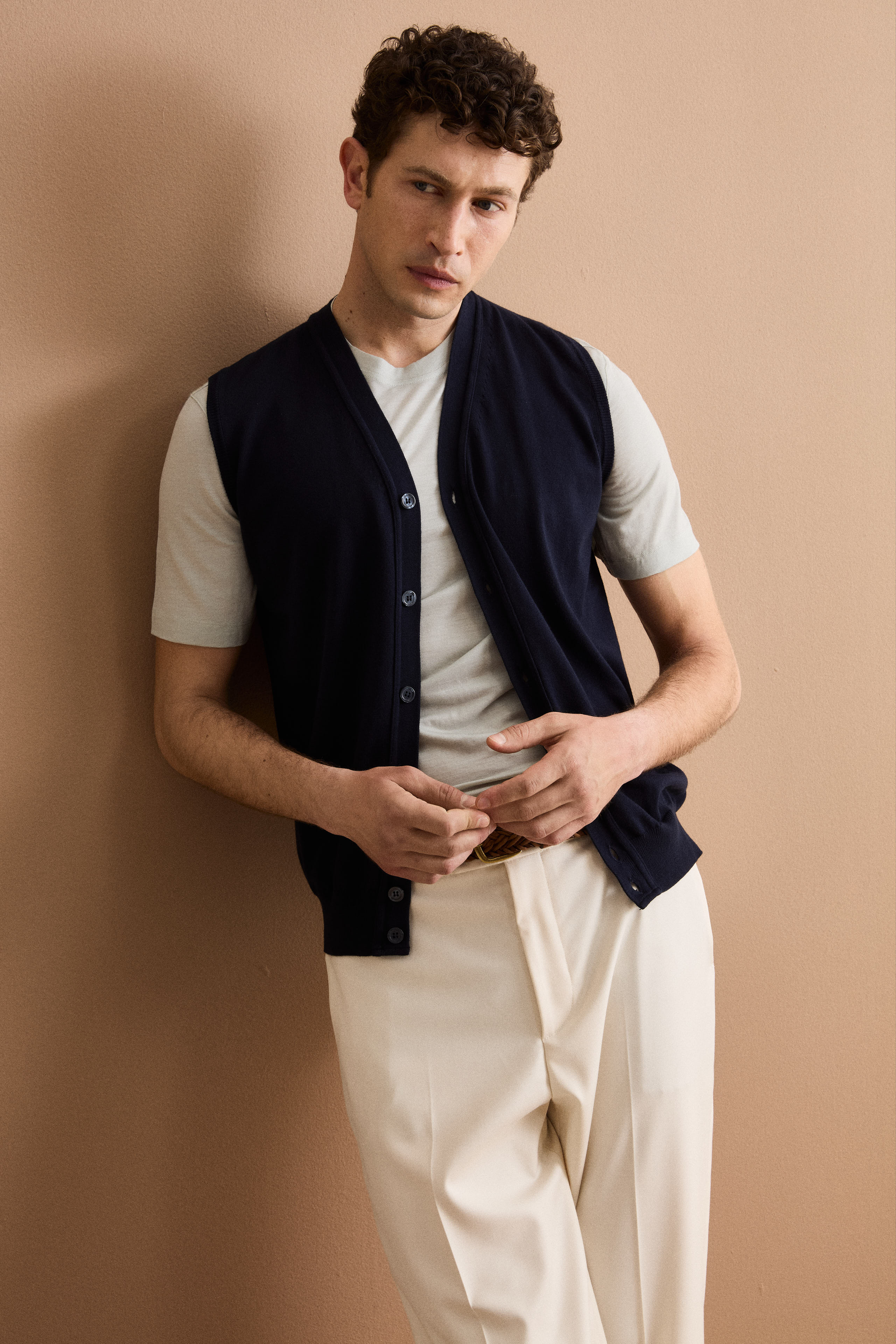 Gilet Scollo a V con Bottoni in Cotone - BLU